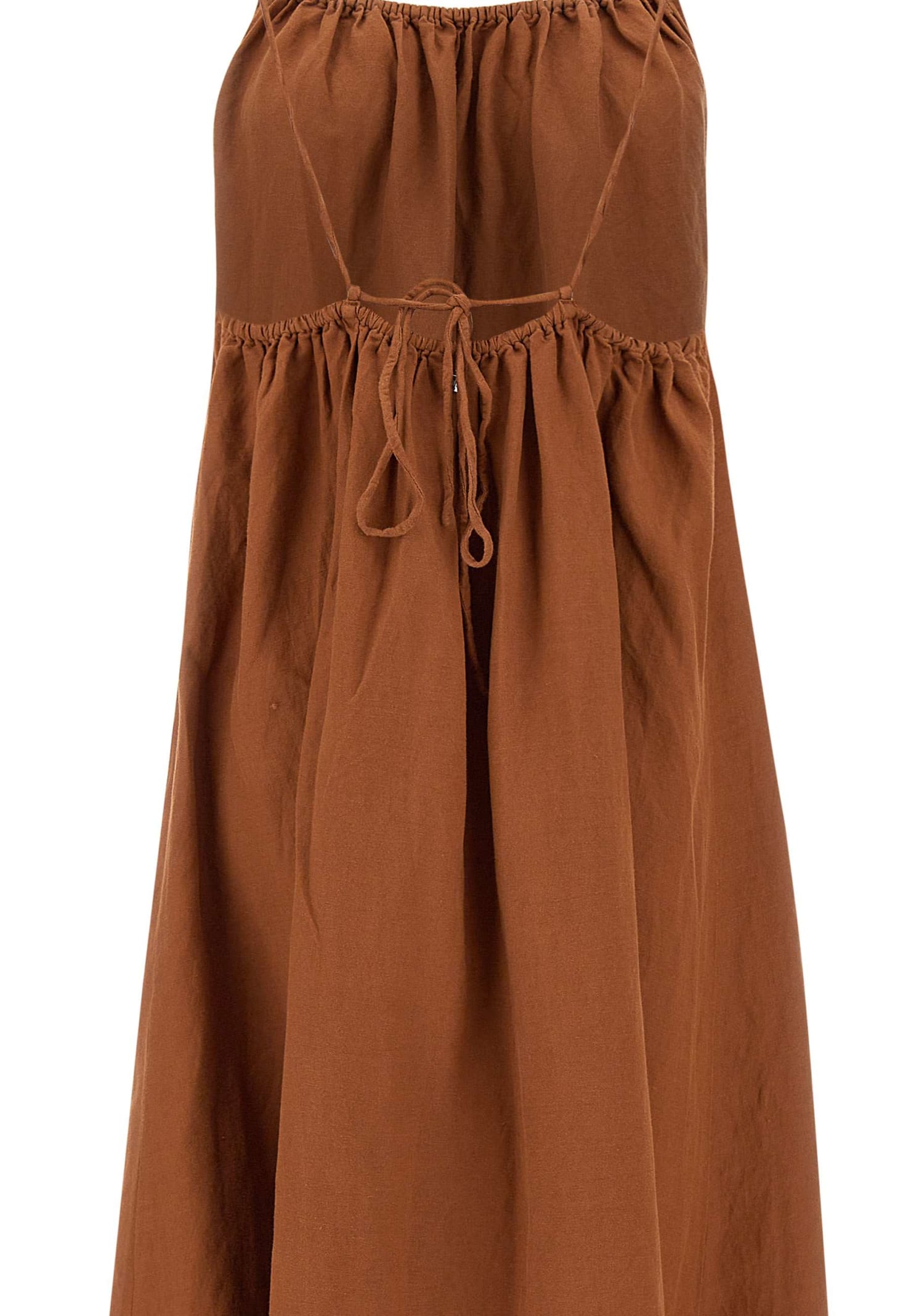 Shop Sun 68 Tank Linen And Viscose Dress In Brown