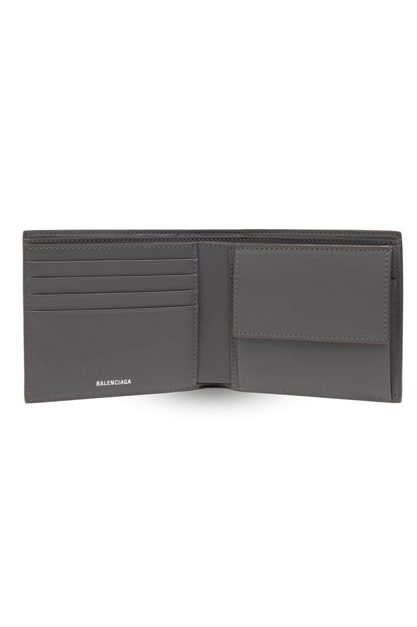 Shop Balenciaga Leather Bifold Wallet In Grey