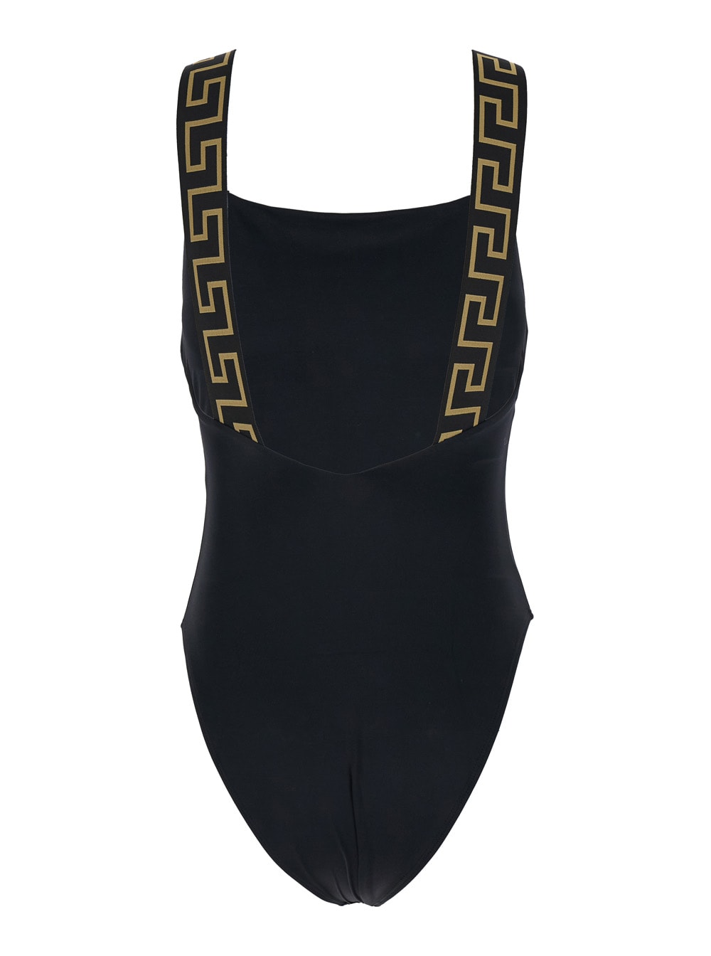 Shop Versace Black One-piece Swimsuit With Greca Detail In Stretch Polyamide Woman