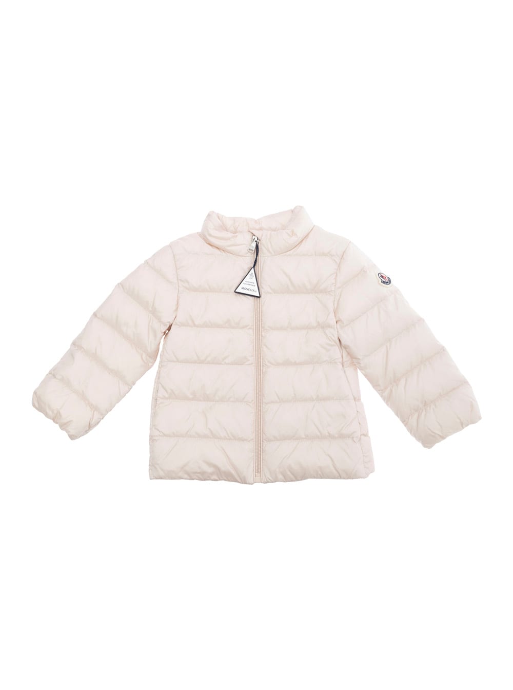Moncler Cecil Pink Down Jacket With Logo Patch Applied On The Sleeve In Tech Fabric Girl In Pink