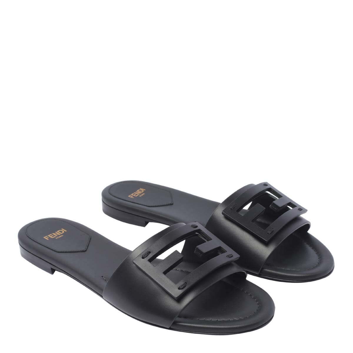 Fendi Wide-band Slide Sandals With Ff Baguette Motif In Blue