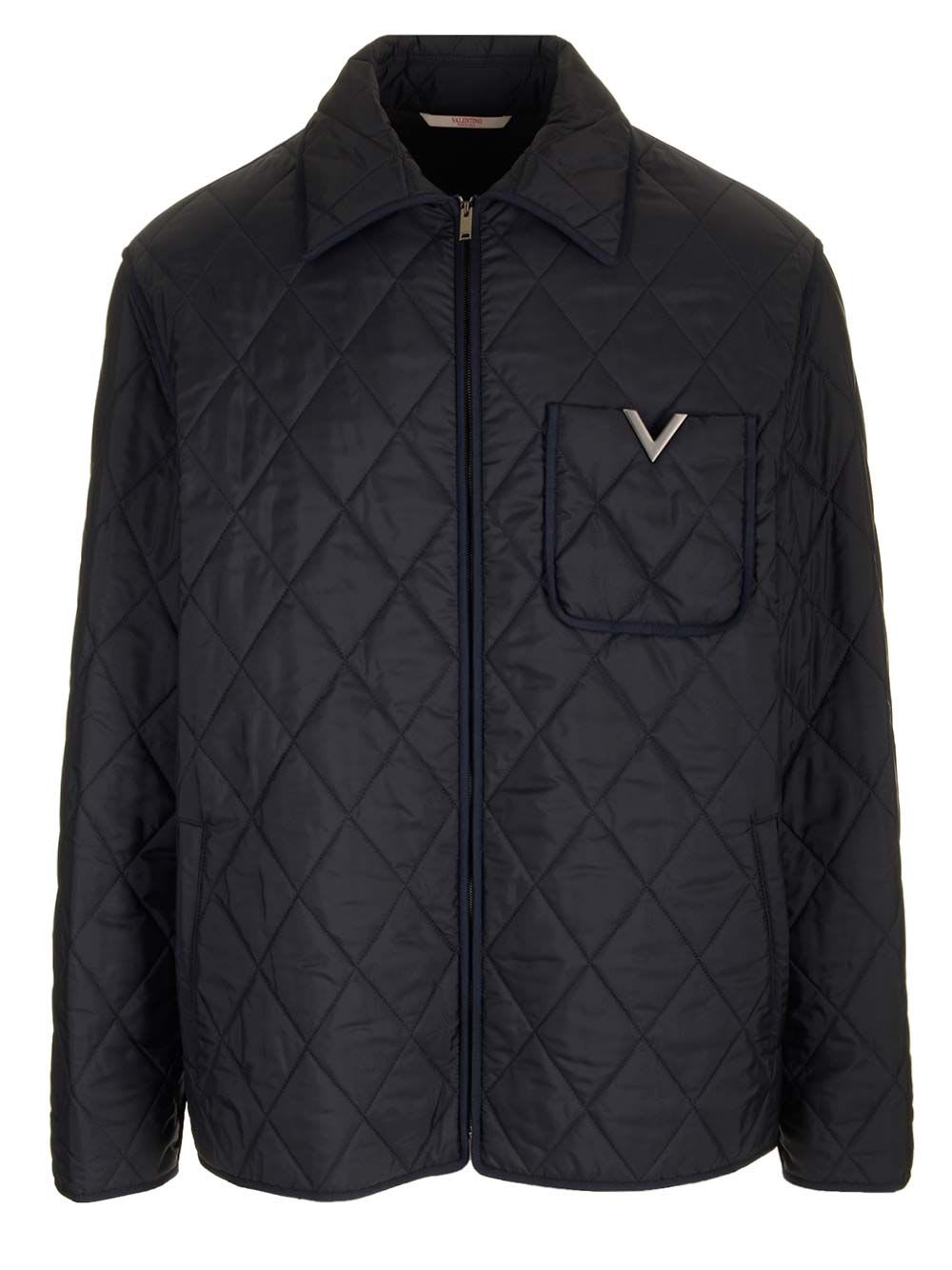 Shop Valentino Shirt Jacket With V Detail In Blue