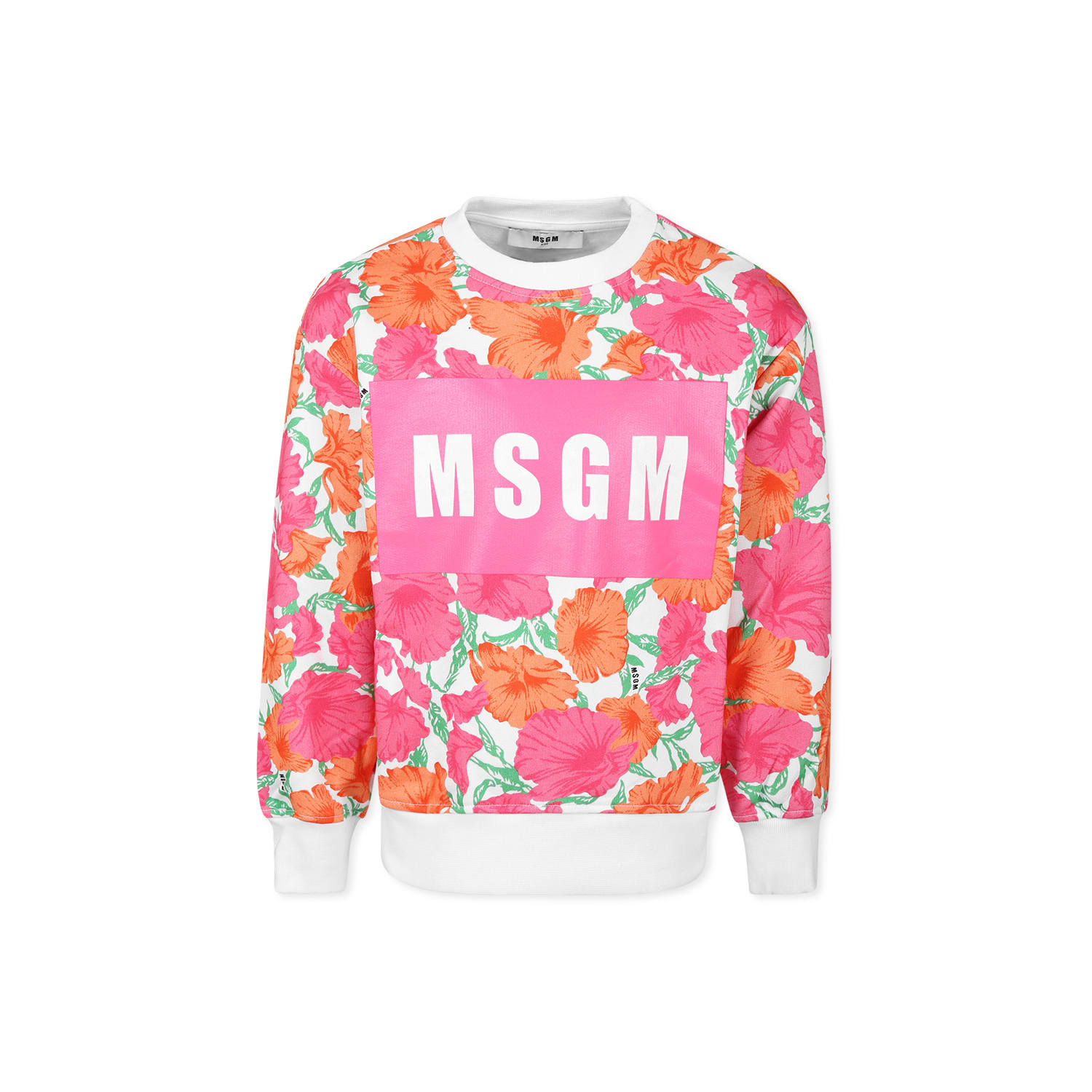 Shop Msgm Multicolor Sweatshirt For Girl With Floral Print And Logo