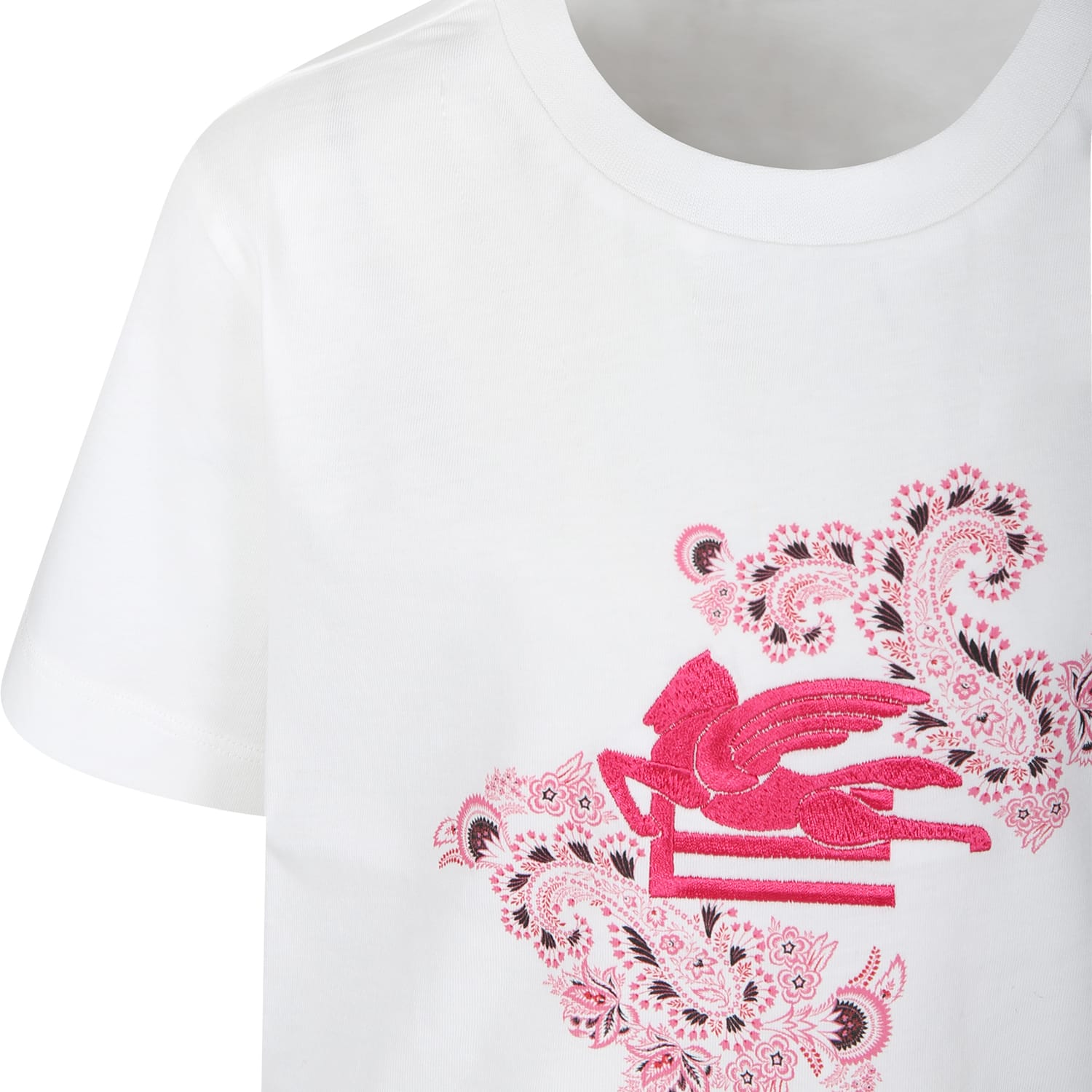 Shop Etro Ivory T-shirt For Girl With Pegasus