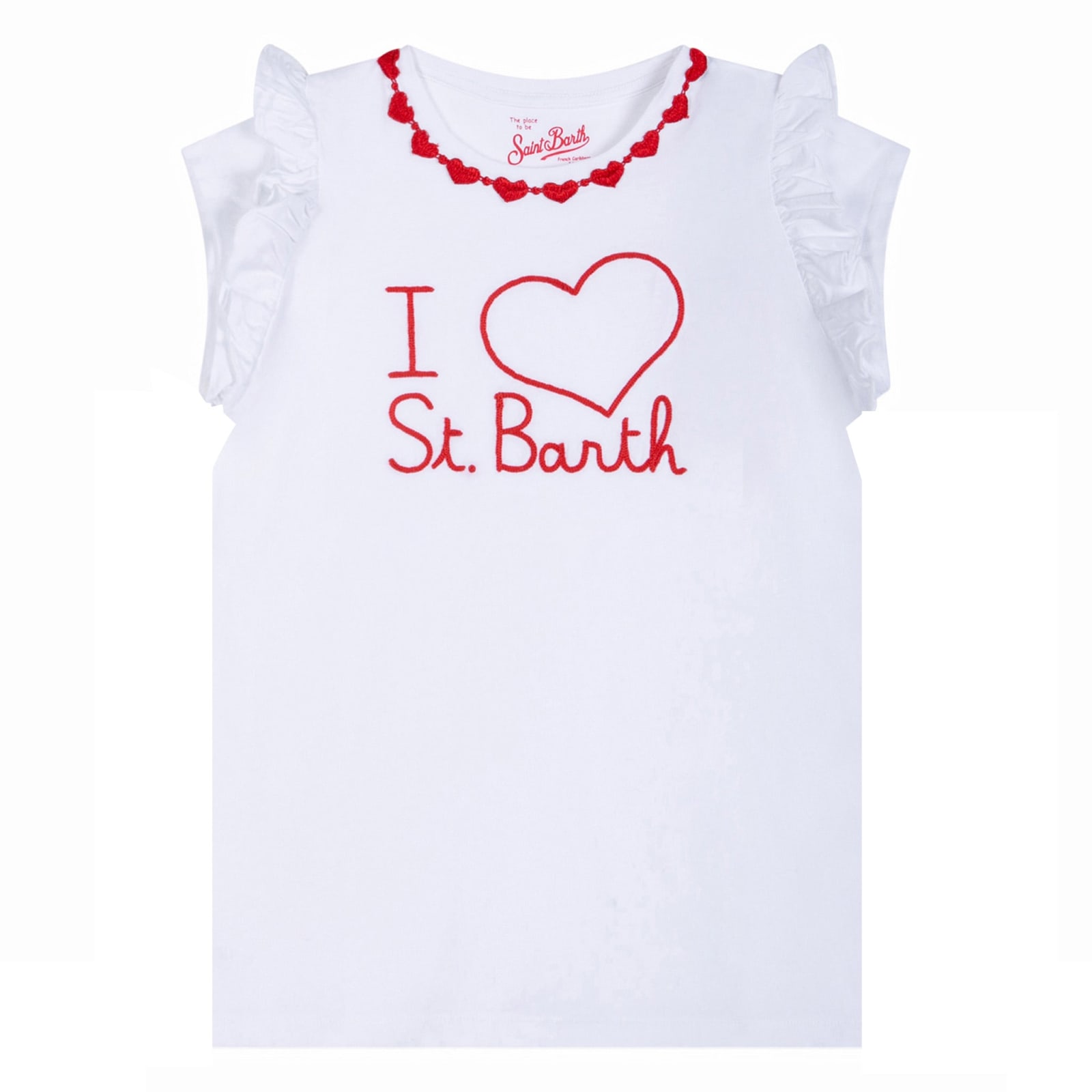 Mc2 Saint Barth Kids' Girl Cotton T-shirt With Flounce And Embroidery In White