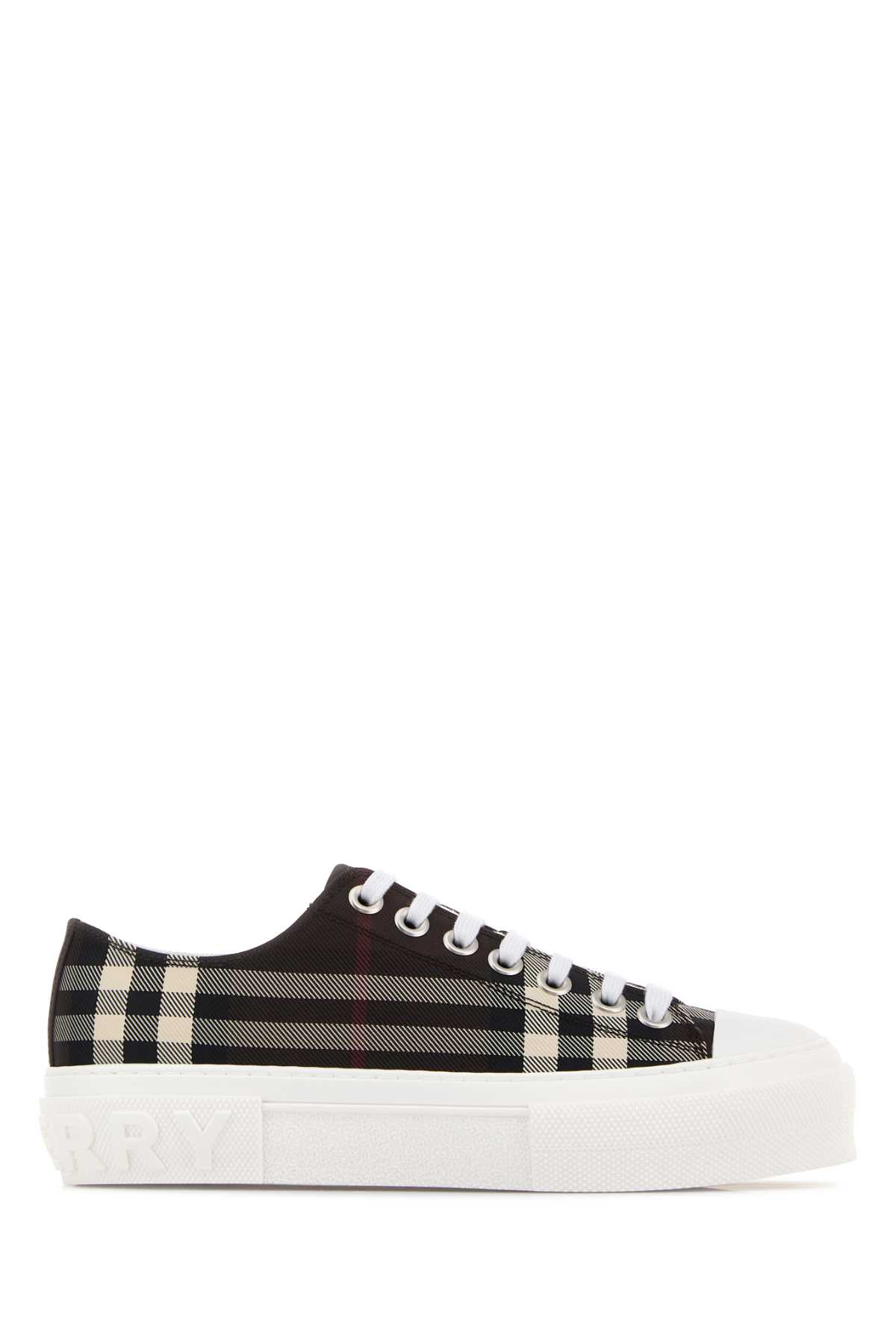 Burberry Canvas Sneakers With Embroidered Check Pattern In Multi
