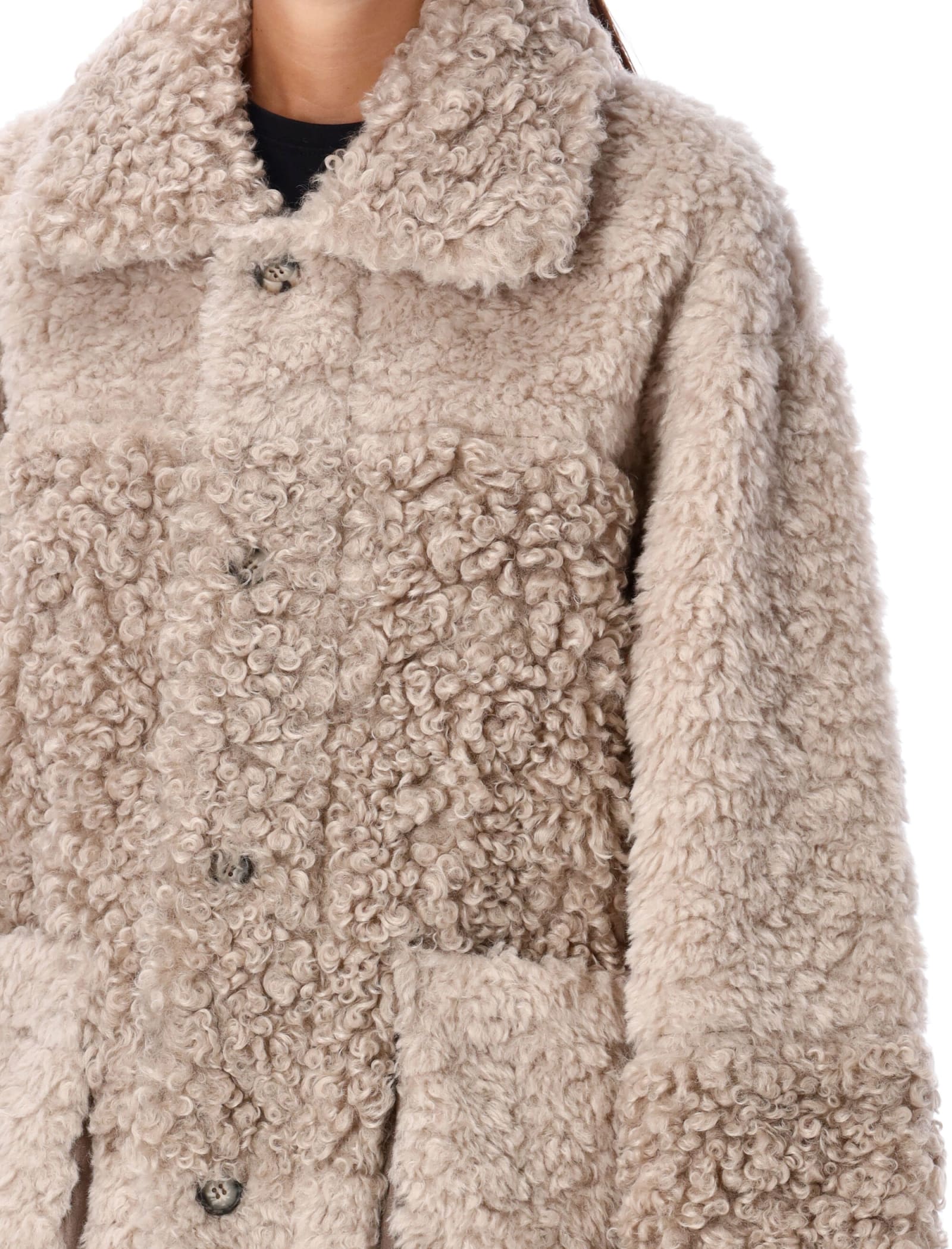 Shop Urbancode Reversible Medium Shearling Peacot In Taupe