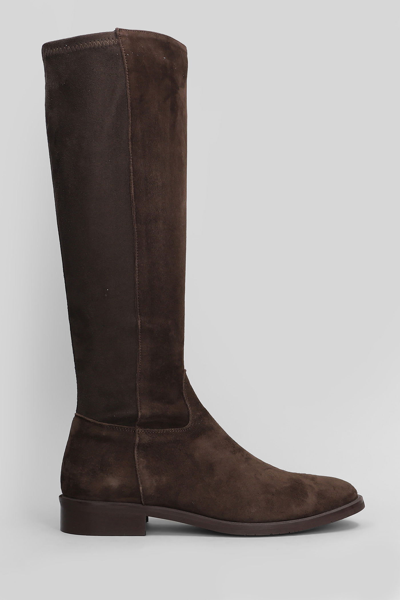 Julie Dee Low Heels Boots In Dark Brown Suede In Brown
