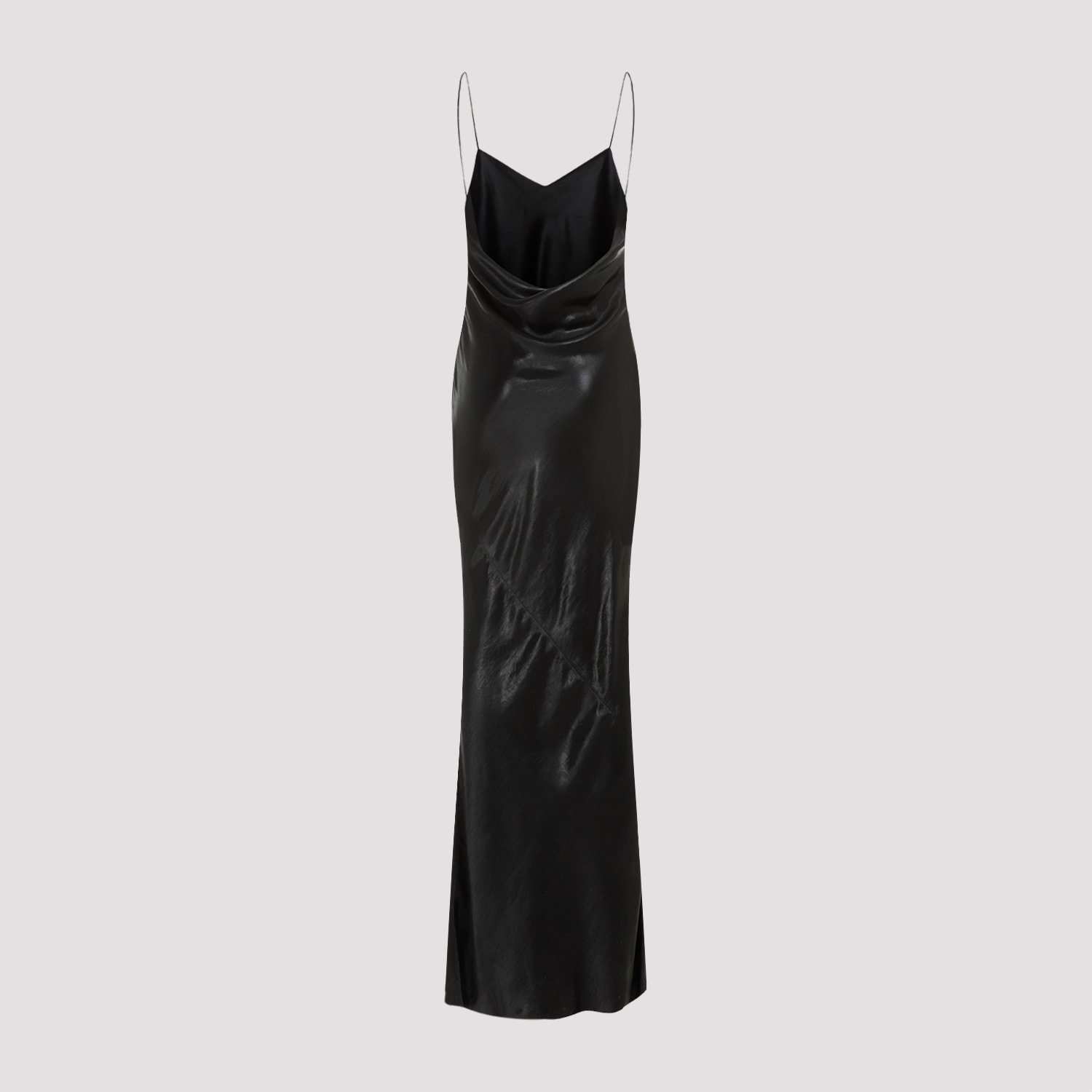 Saint Laurent Long Cowl-back Dress In Iridescent Satin In Black