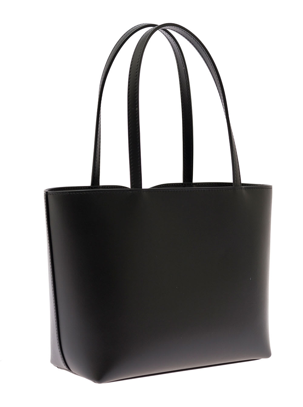 Shop Dolce & Gabbana Dg Logo Black Small Shopper In Leather Woman