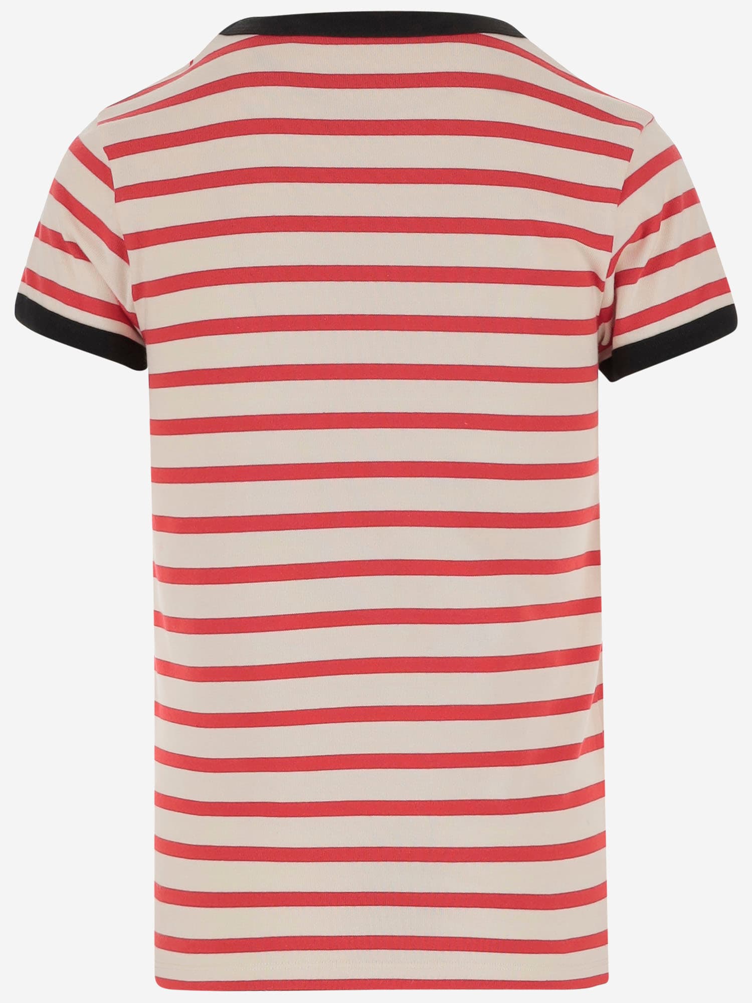 Valentino Women Ivory Striped Jersey Embroidered T-shirt In Red