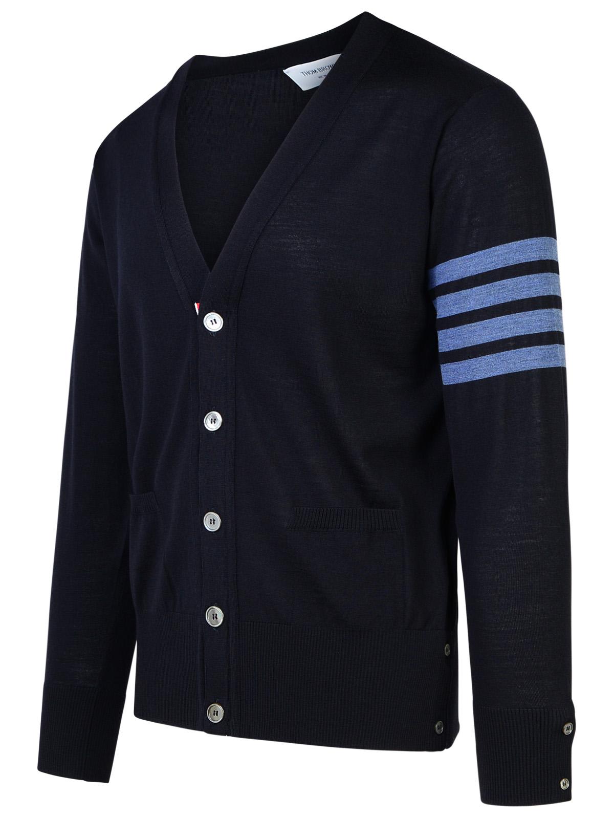 THOM BROWNE 4-BAR NAVY WOOL CARDIGAN 