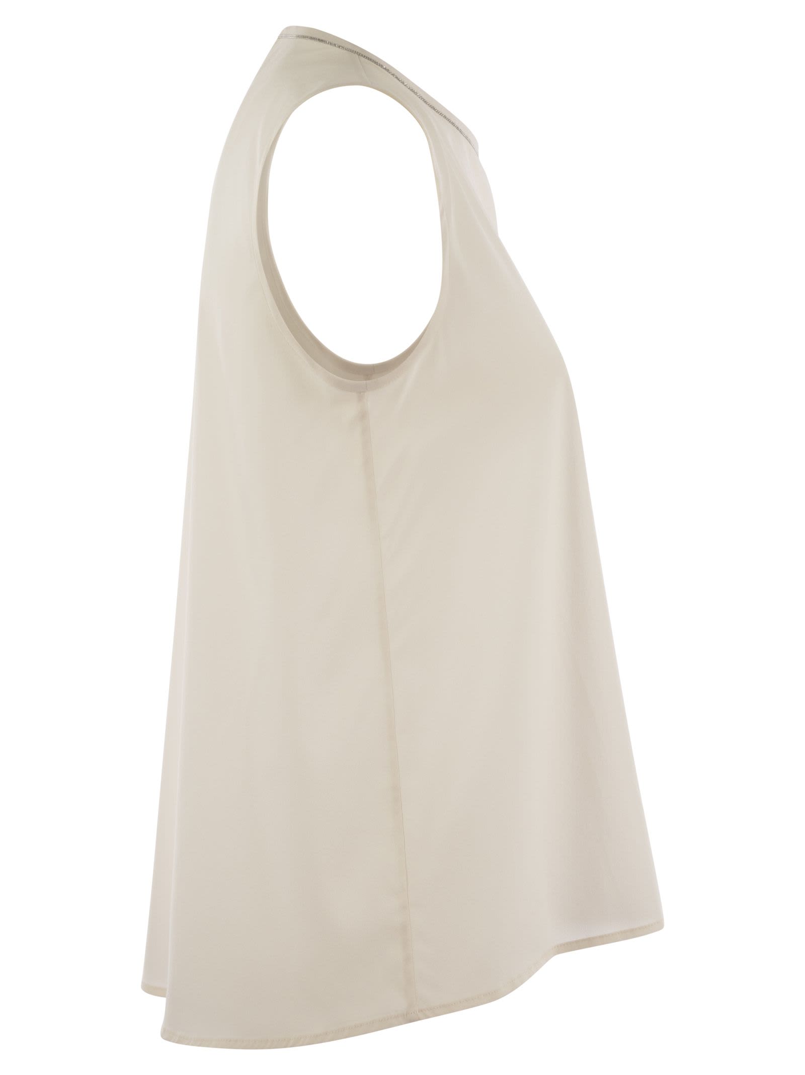 Peserico Stretch Silk Crepe De Chine Top In Pearl