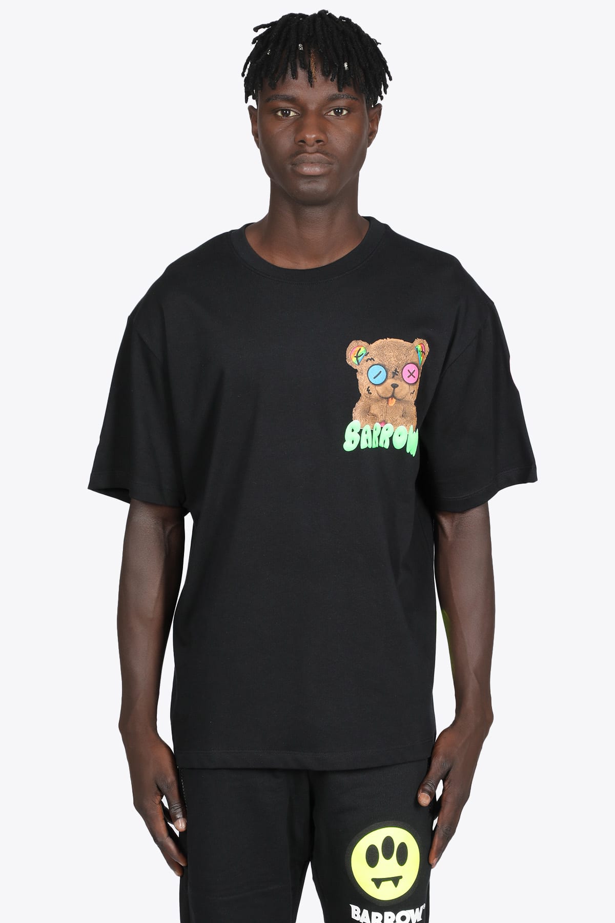 Barrow T-shirt Stampa Teddy Black cotton t-shirt with teddy-bear print