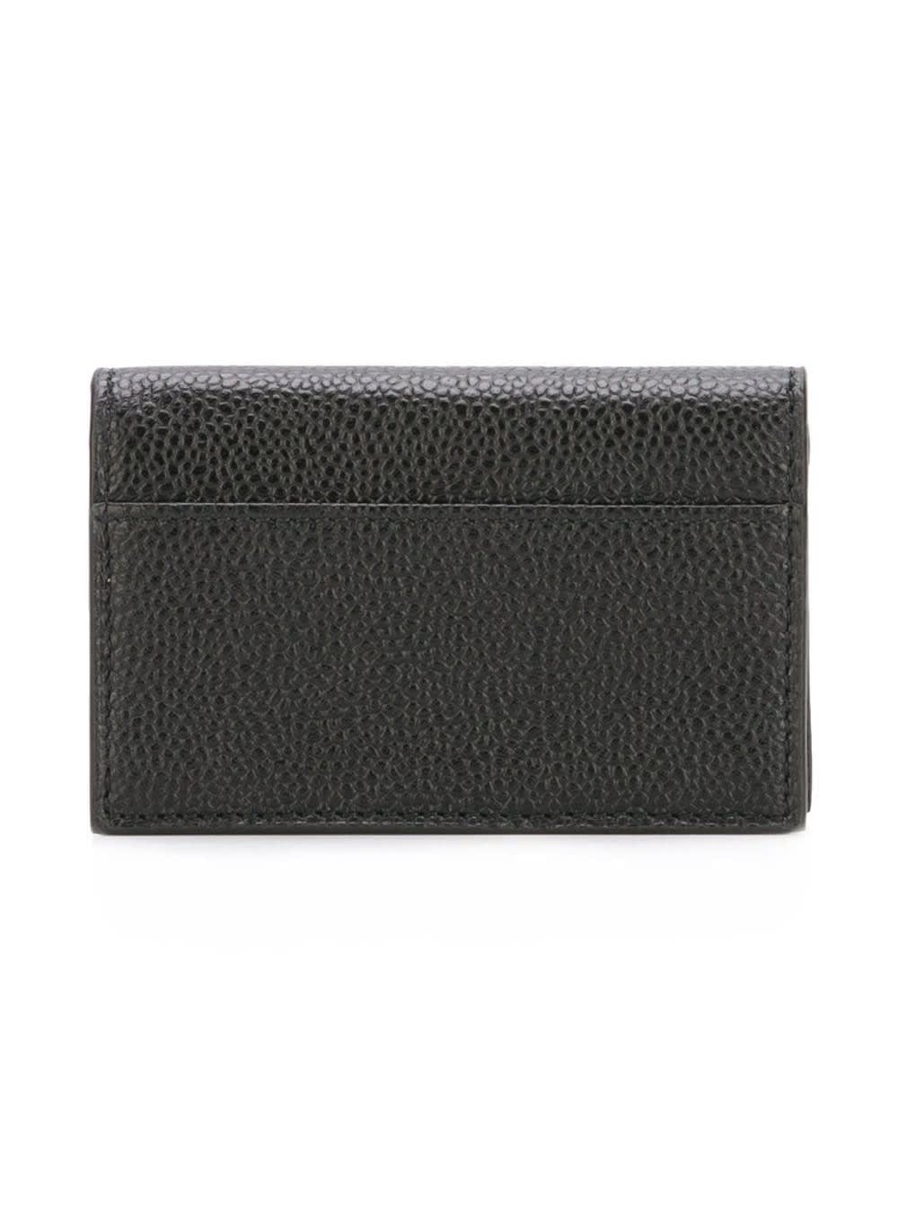 THOM BROWNE BLACK WALLET WITH LAMINATED LEATHER IN GRAINED LEATHER MAN 