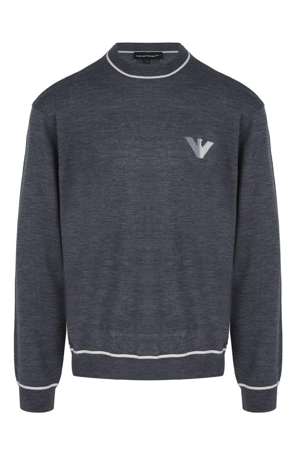 Shop Emporio Armani Eagle Jacquard Crewneck Jumper In Grey