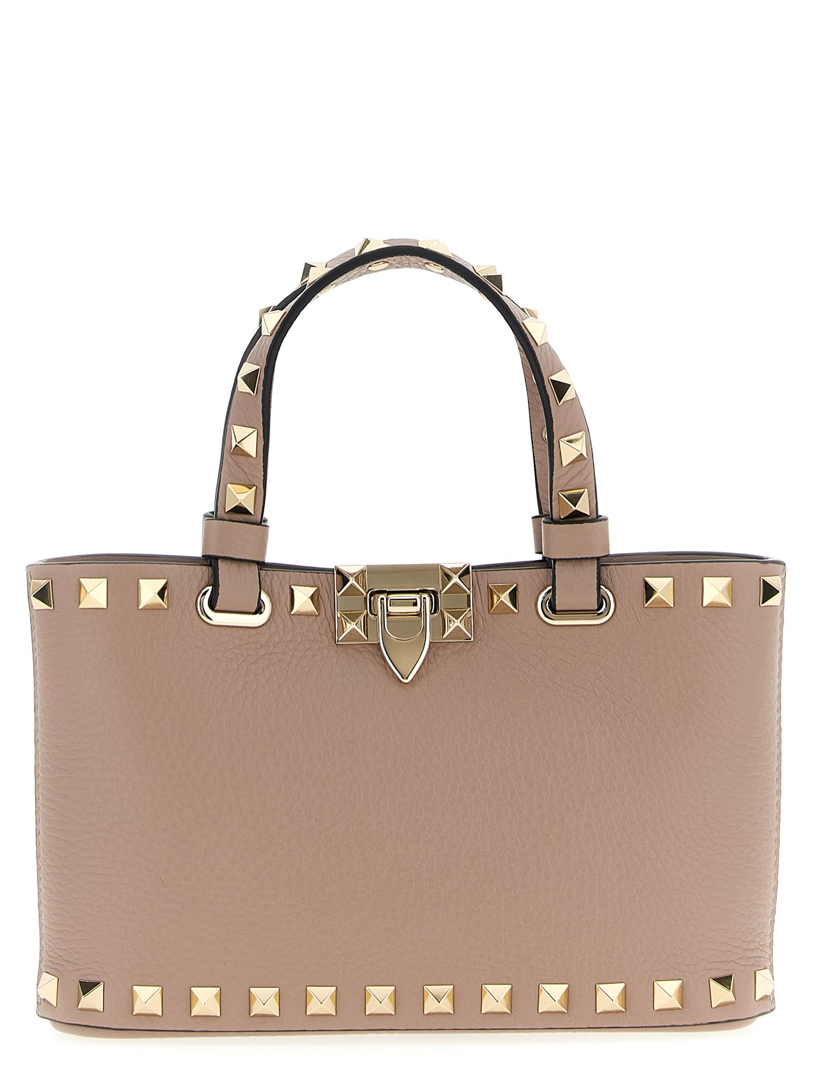 Valentino Garavani Mini Rockstud Leather Top Handle Bag In Pink