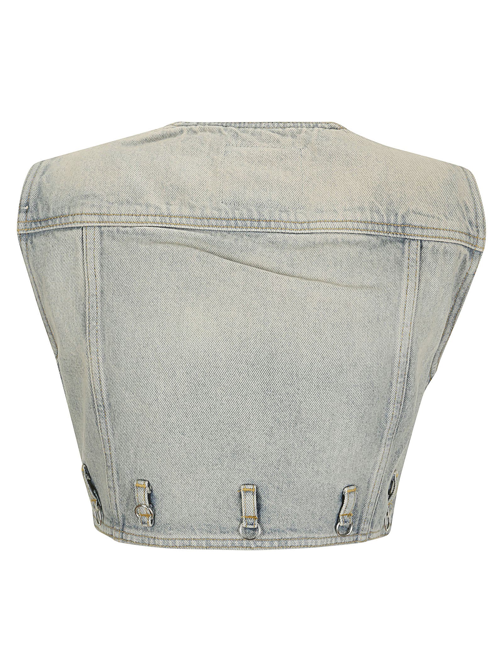 Shop Courrèges Multiflex Blue Denim Cropped Vest In Light Blue Wash