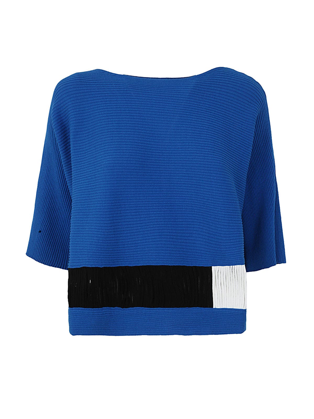 Pierantonio Gaspari Cotton Shirt With Medium Sleeve And Horizontal Ribbed Knit In Sea Black Coconut