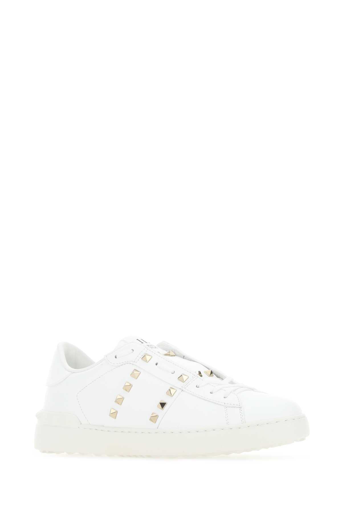 Shop Valentino White Leather Rockstud Untitled Sneakers In 0bo