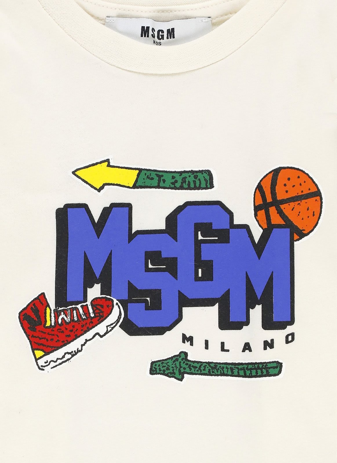 Shop Msgm Logo Printed Crewneck T-shirt In Beige