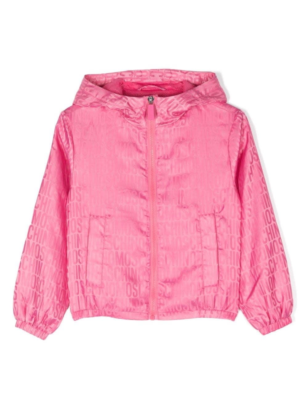 Shop Moschino Pink Windbreaker Jacket With All-over Jacquard Logo