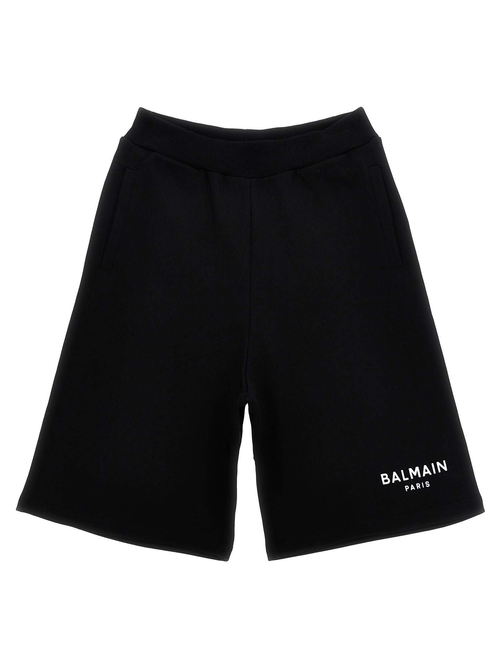 Balmain Embossed Logo Bermuda Shorts In White/black