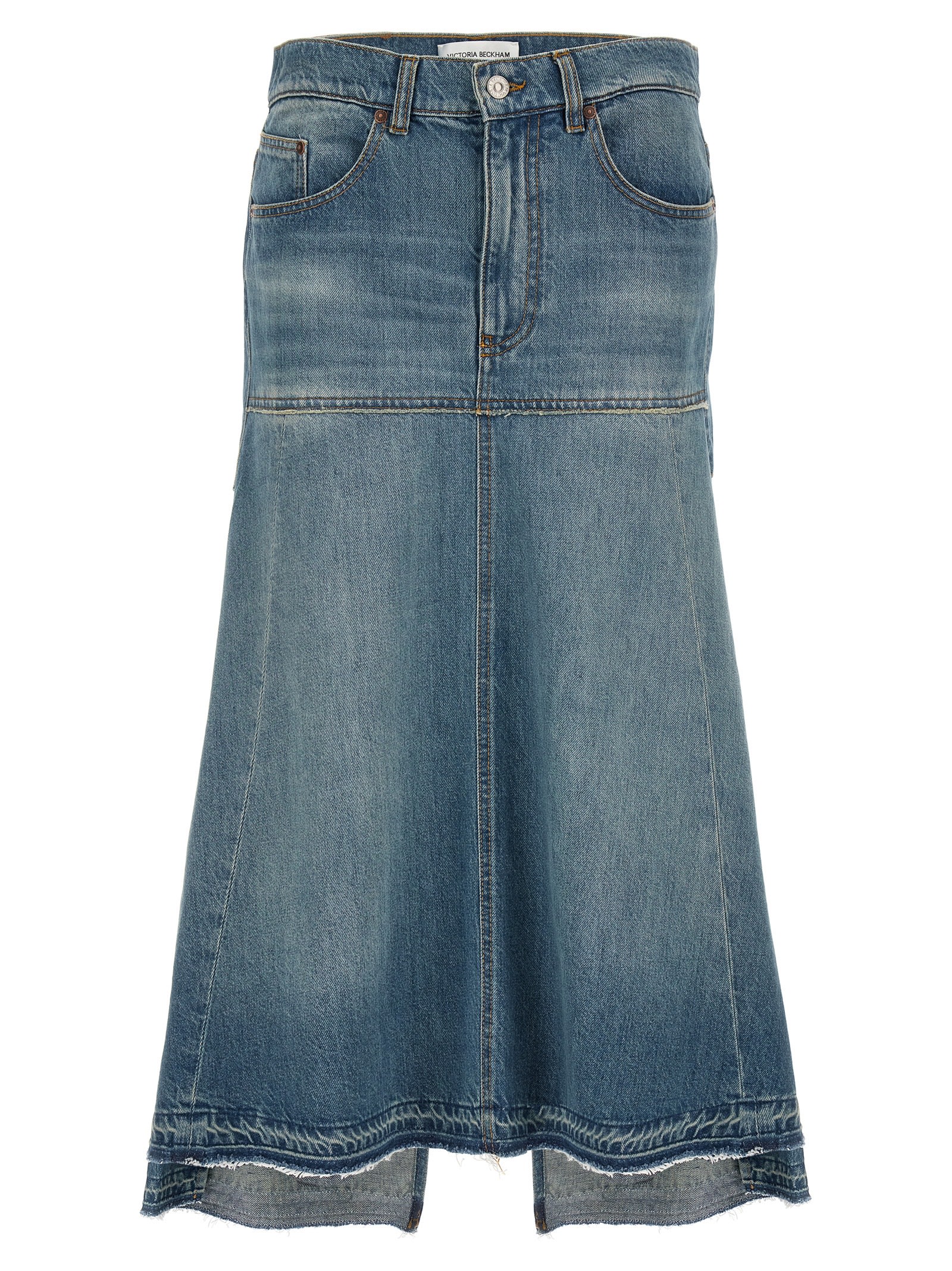 fit & Flare Patched Denim Skirt