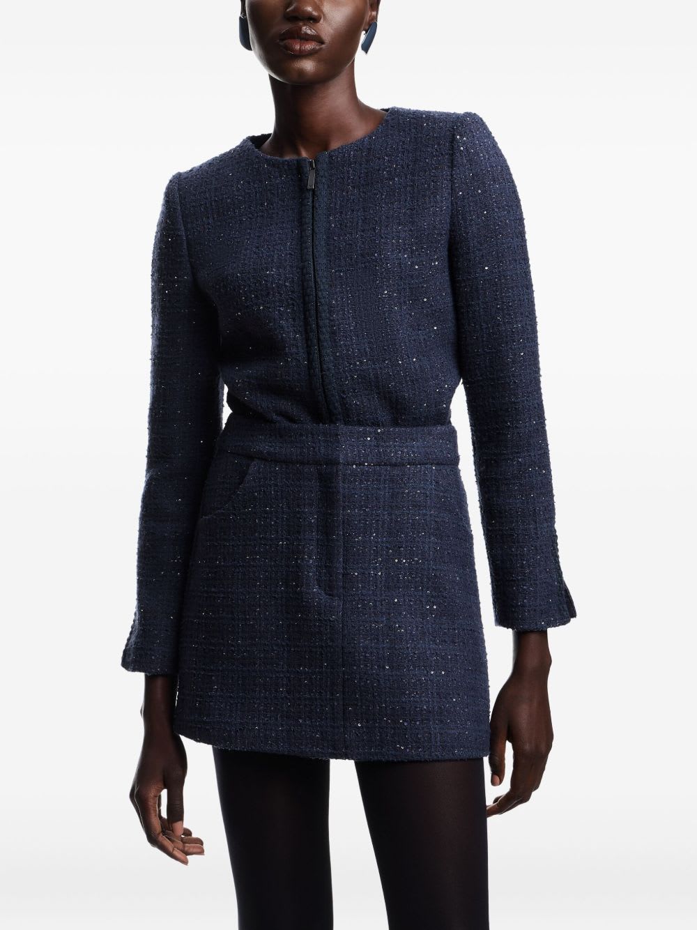 Emporio Armani Lurex Tweed Mini Skirt With Micro Sequins In Blue