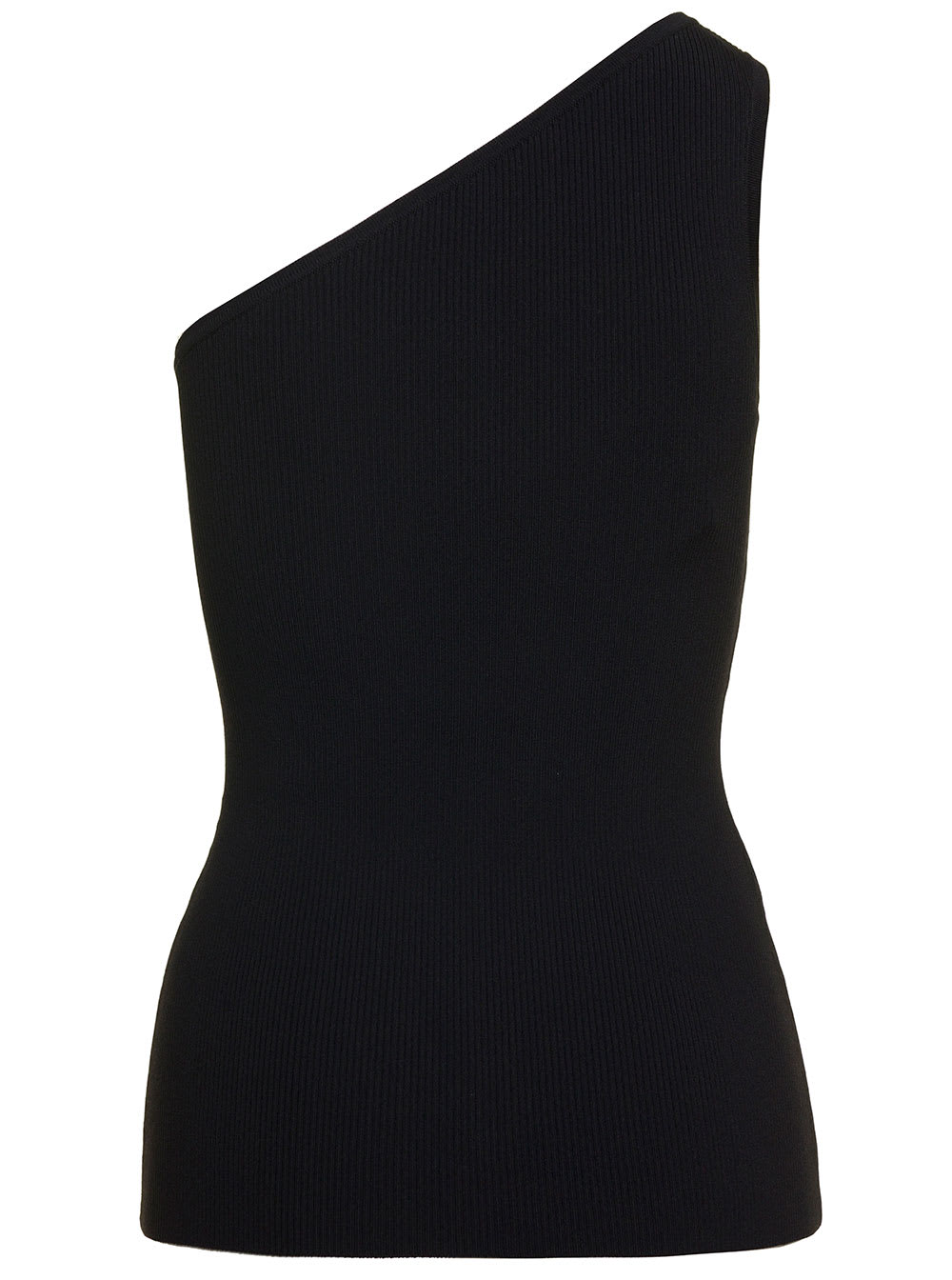 Shop Totême Black Monochrome One-shoulder Ribbed Top In Viscose Blend Woman In 200 Black
