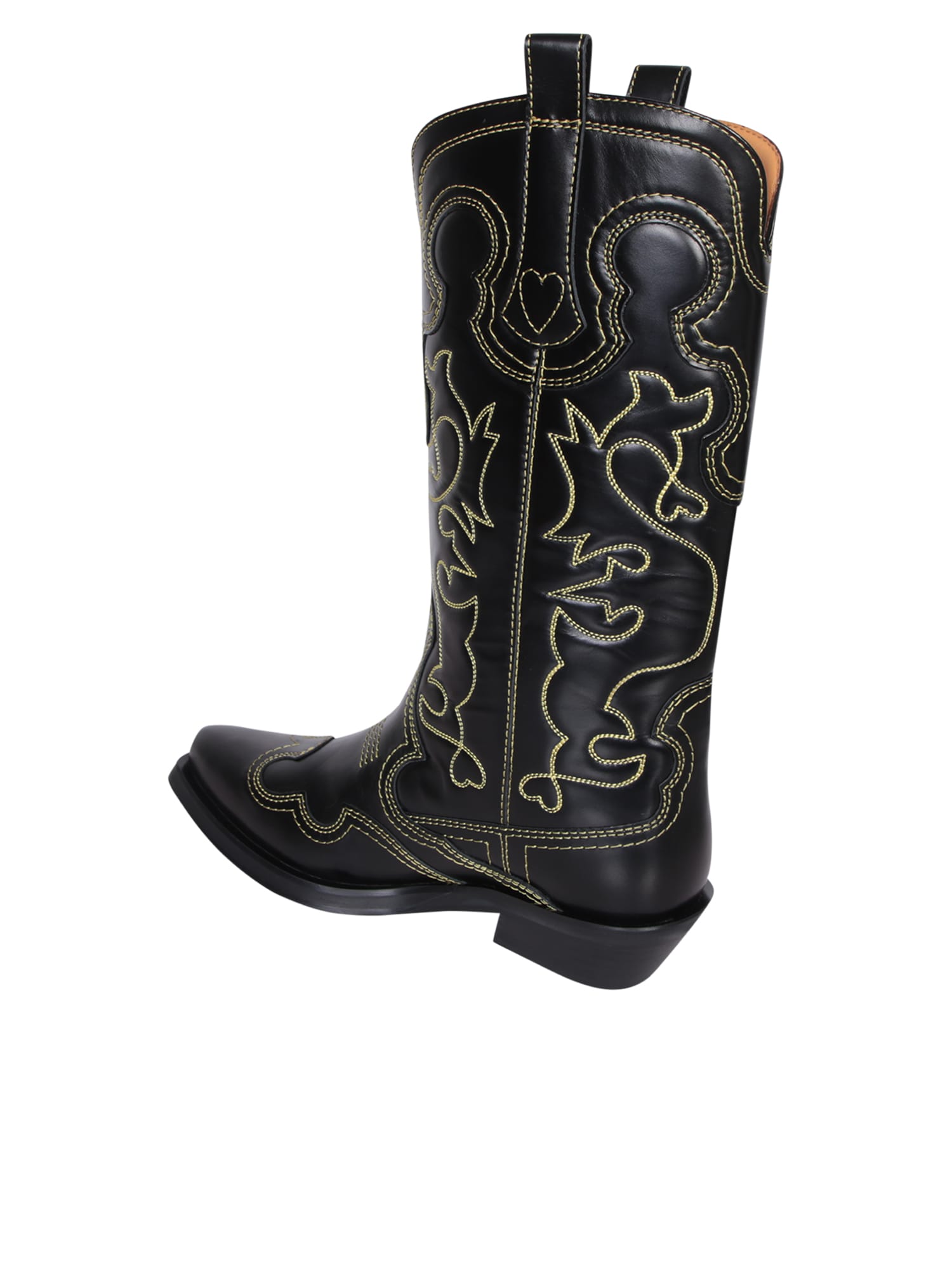 Shop Ganni Embroidered Black/yellow Texan Boots