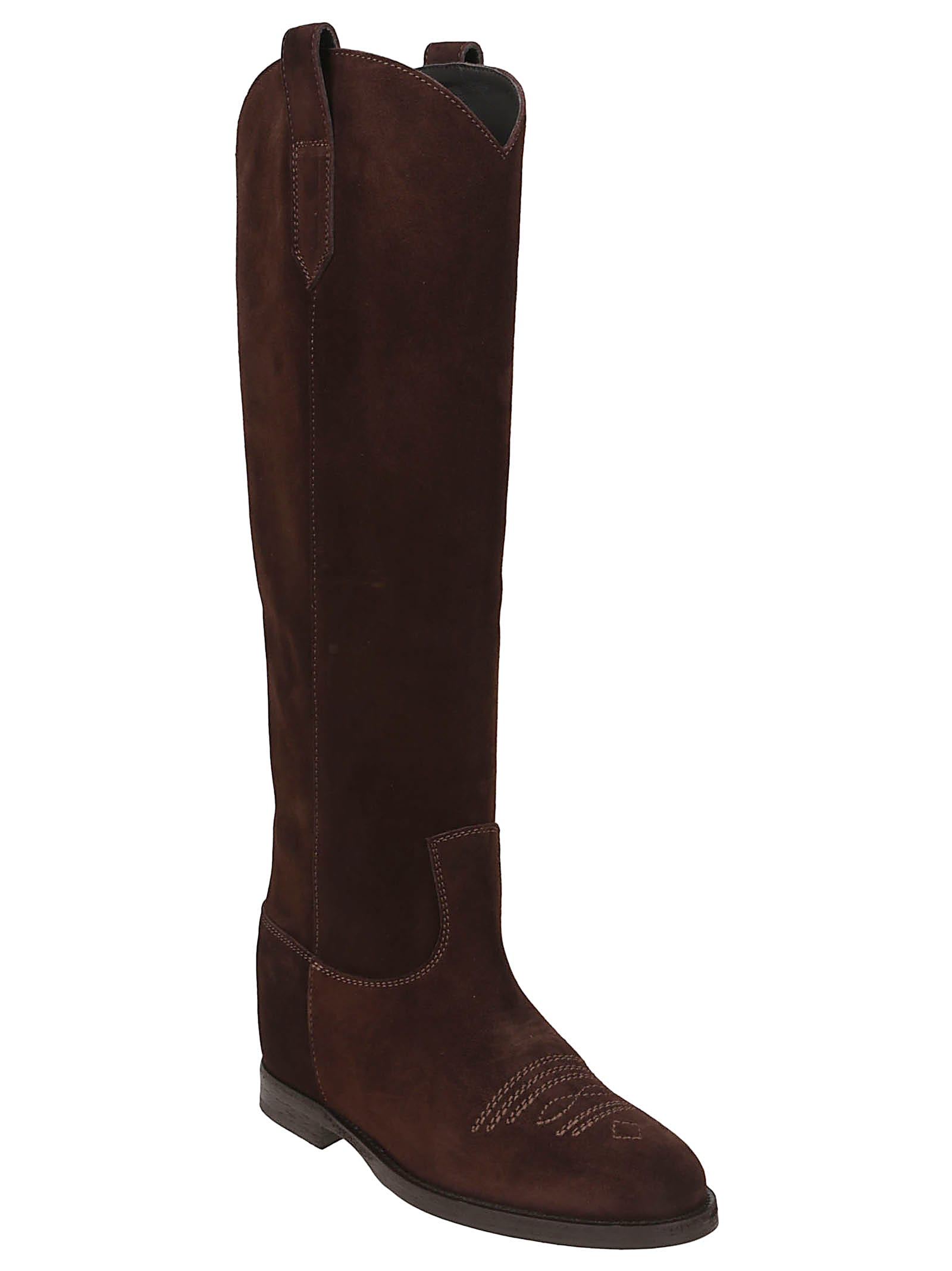 Via Roma 15 Tall Brown Suede Boots With Subtle Stitching