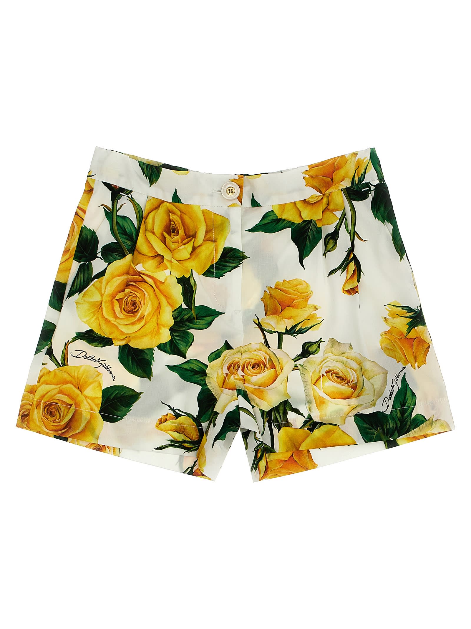 Shop Dolce & Gabbana Rose Gialle Shorts In Bianco