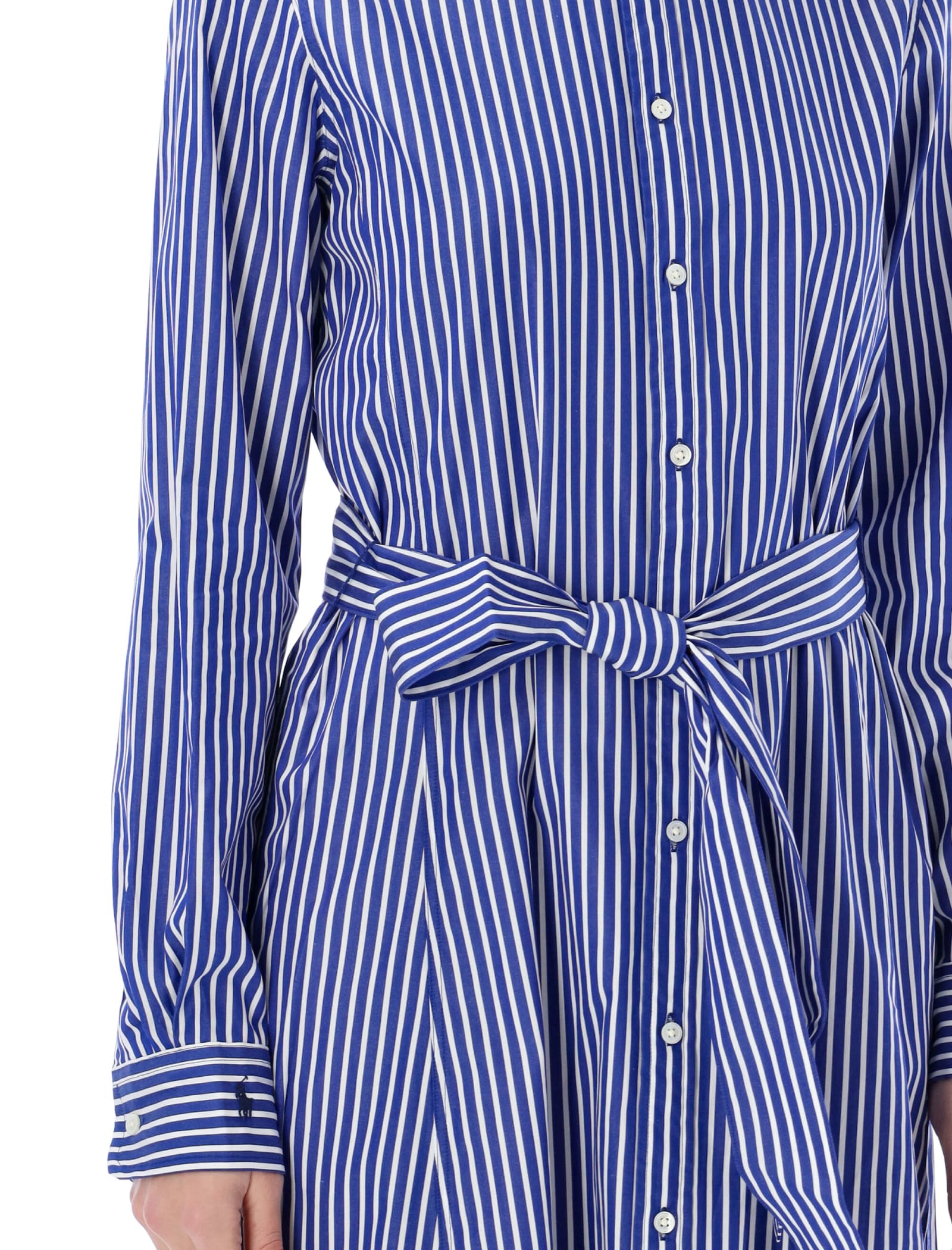 Shop Polo Ralph Lauren Belted Striped Shirtdress In Blue