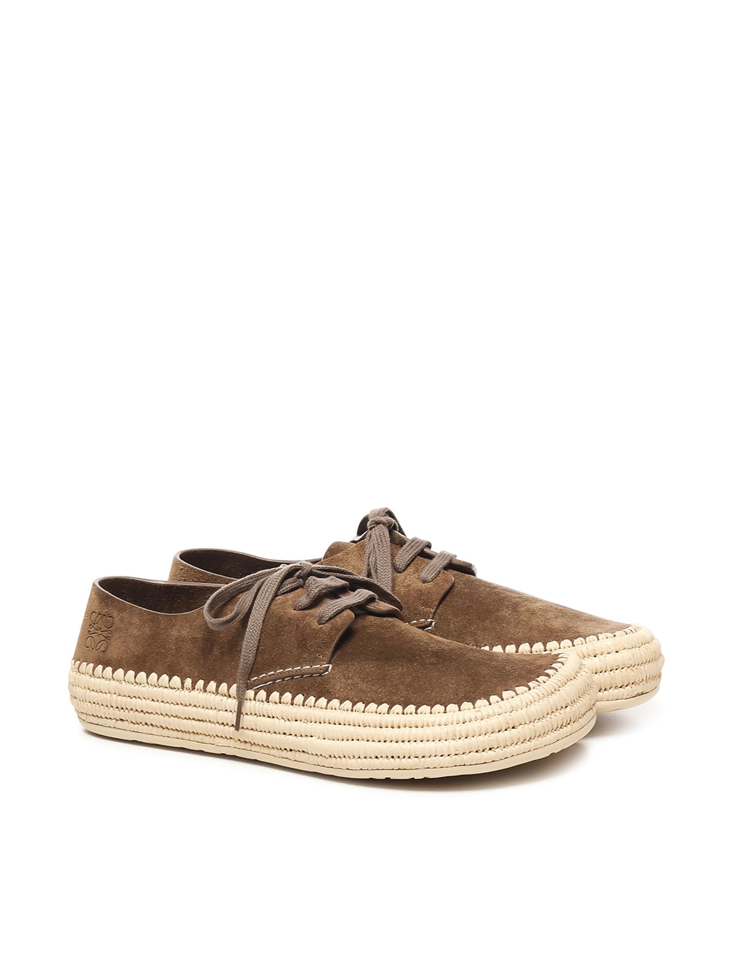 Loewe Rio Lace Up Espadrilles In Suede And Raffia In Sand