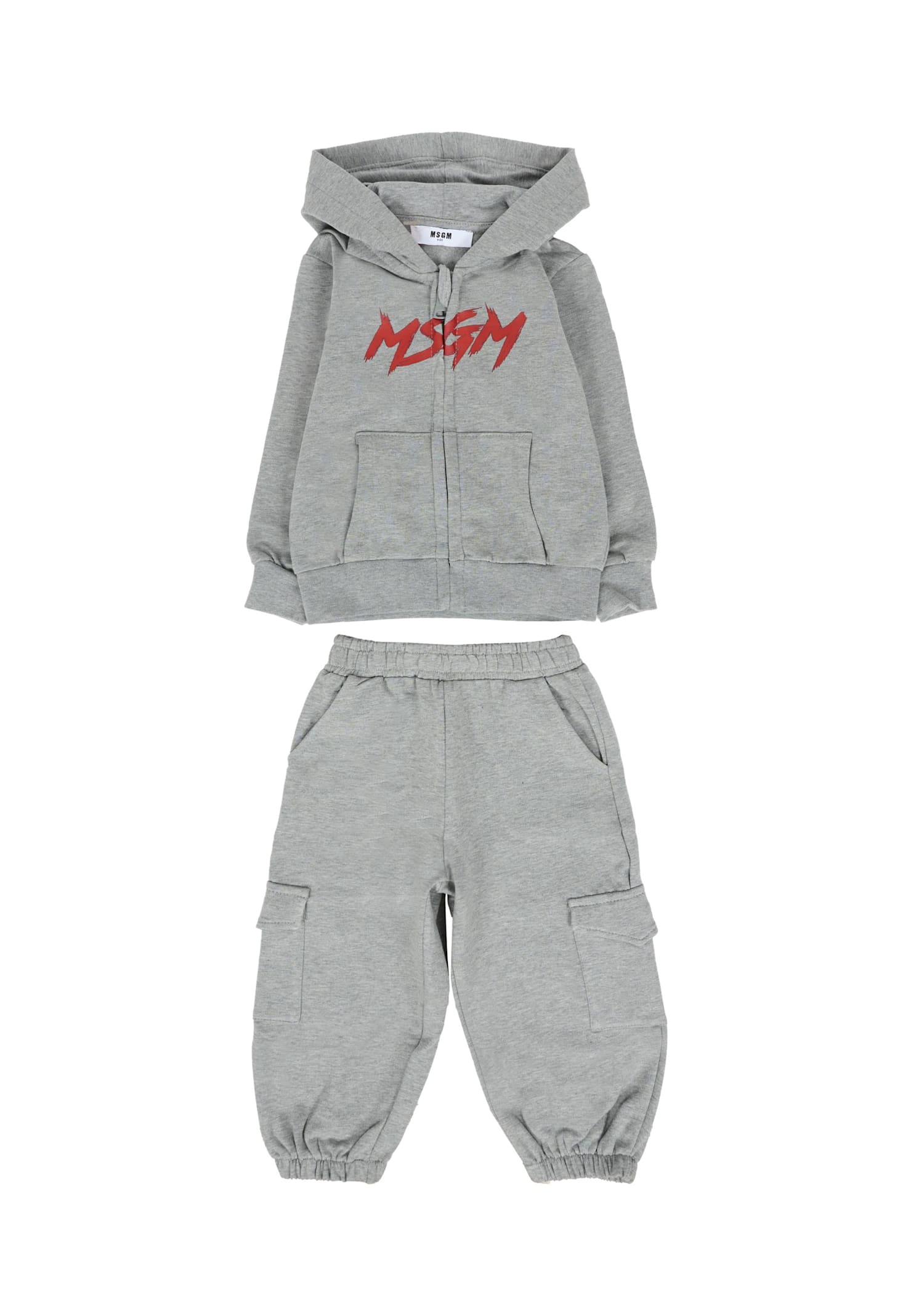 Msgm Grey Suit For Baby Boy With Logo In Gray