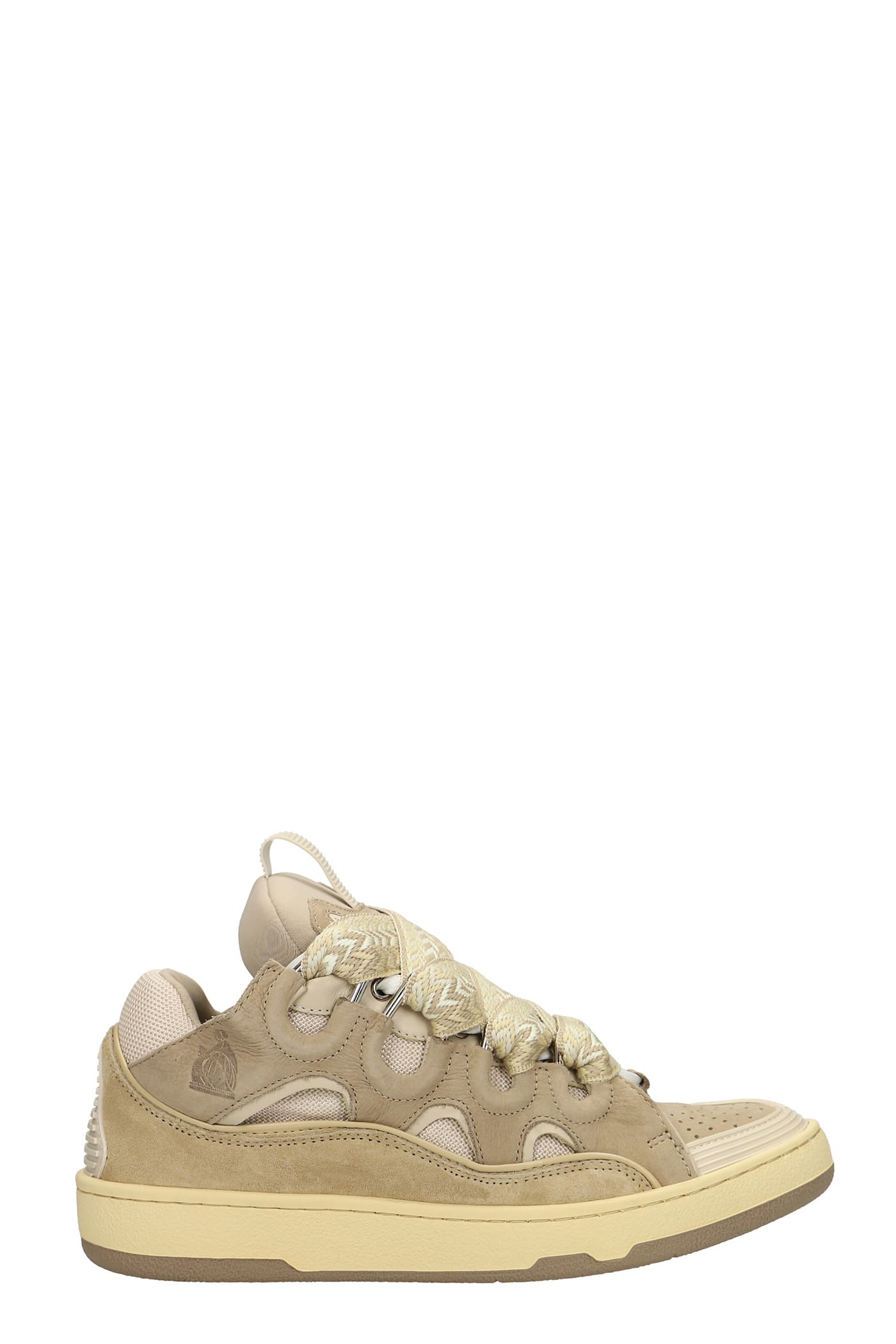 Lanvin Curb Sneakers In Beige Suede And Leather