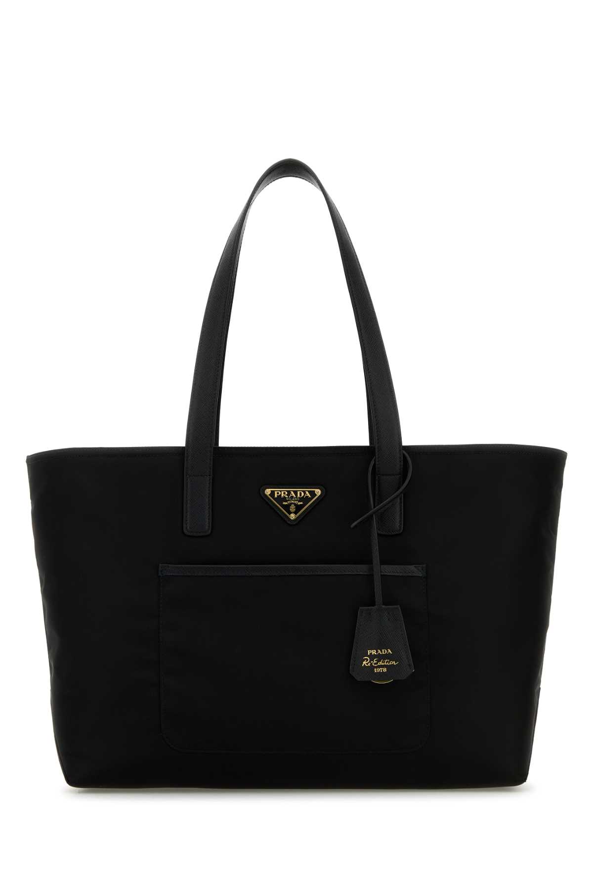 Prada Black Re-nylon Shopping Bag In Black