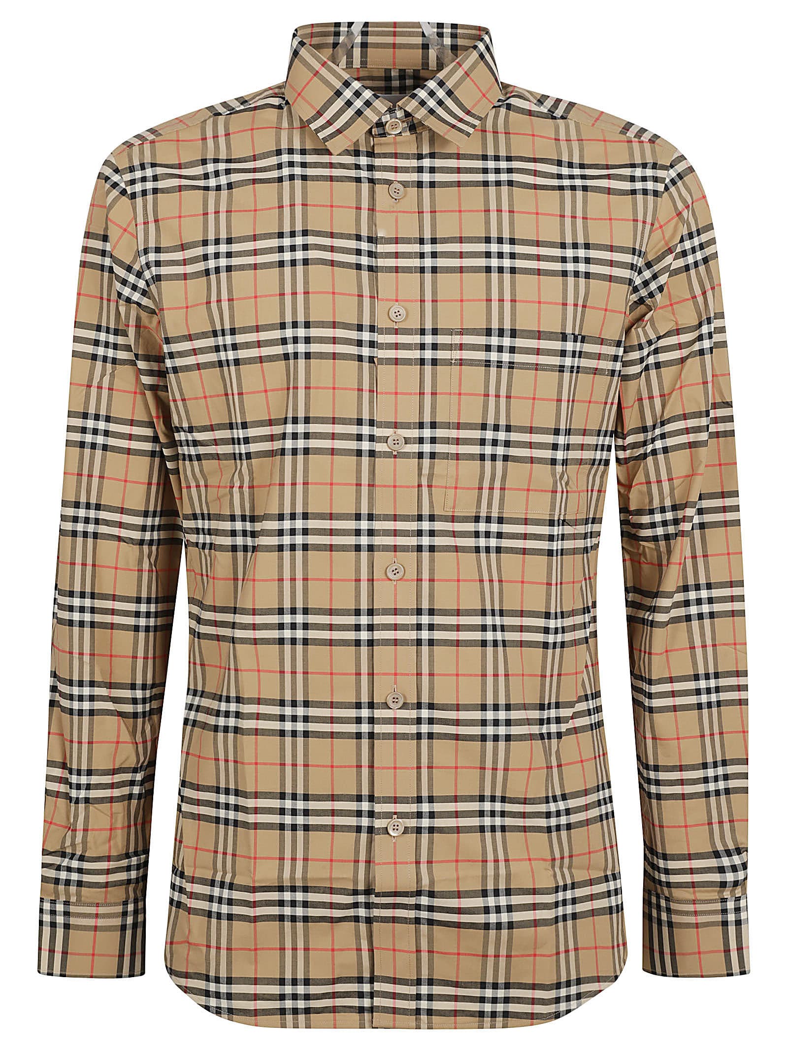 Long Sleeved Checked Shirt In Beige