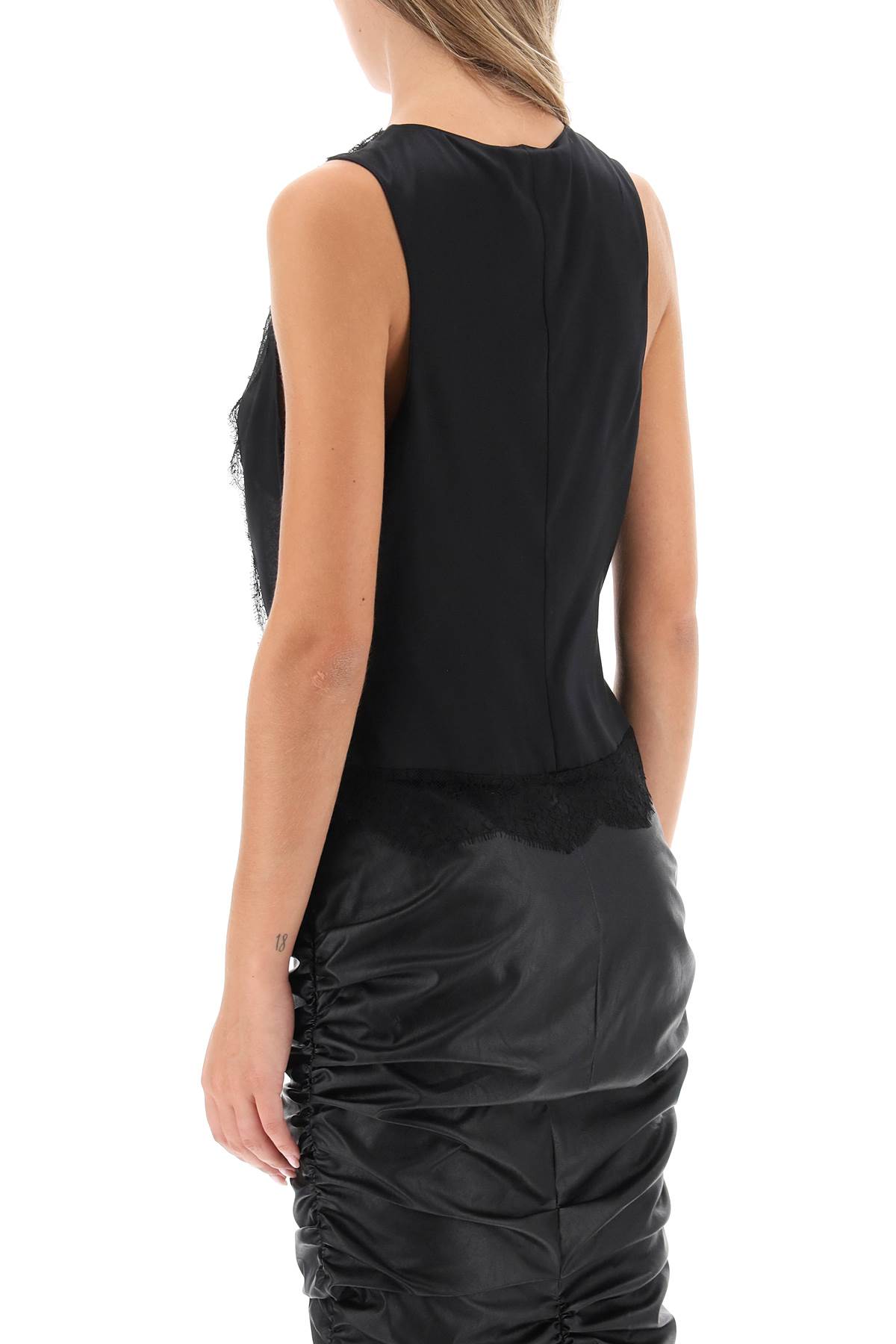 Shop Tom Ford Satin Tank Top With Chantilly Lace In Black (black)
