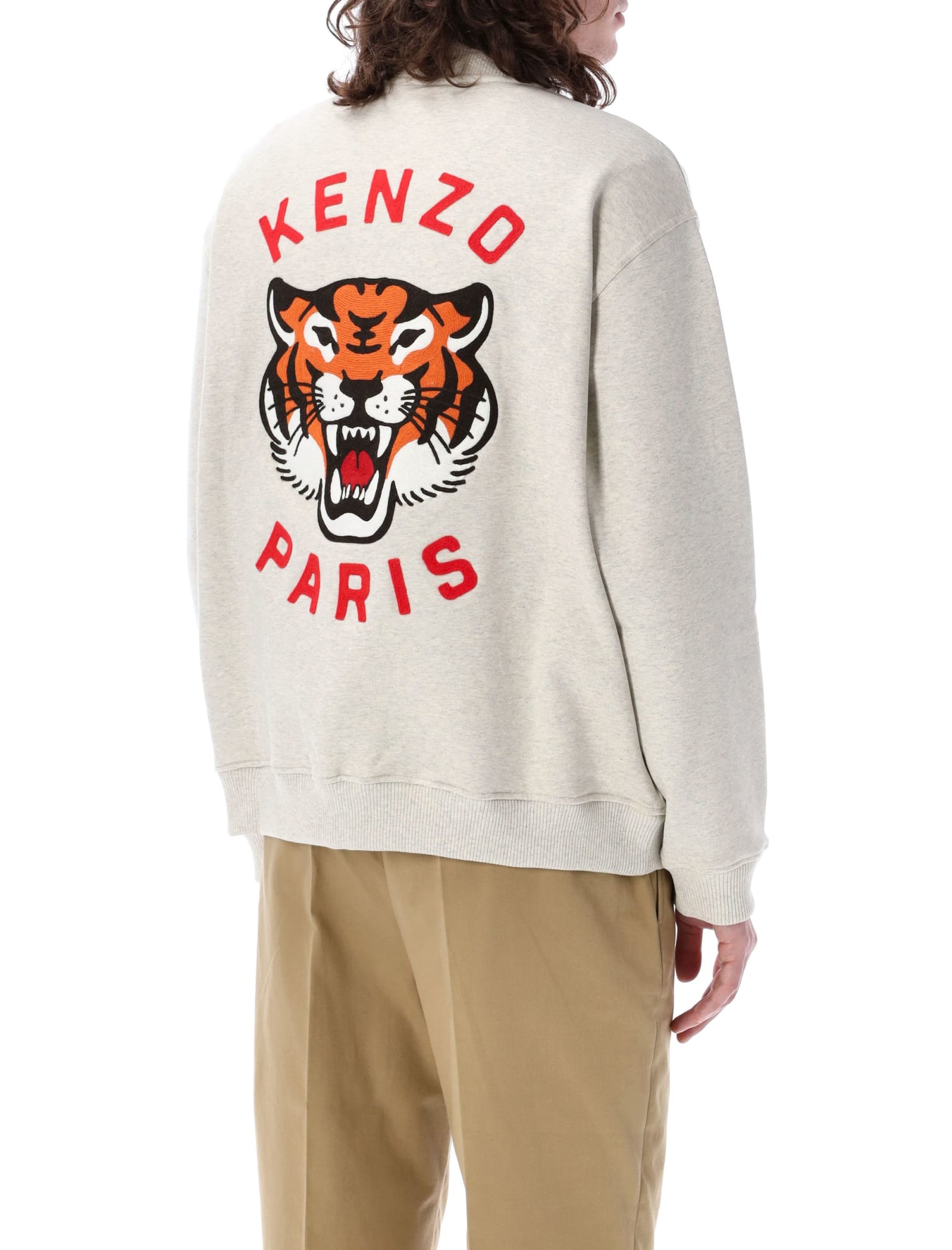 Shop Kenzo Lucky Tiger Varsity Bomber Jacket In Grey Mel