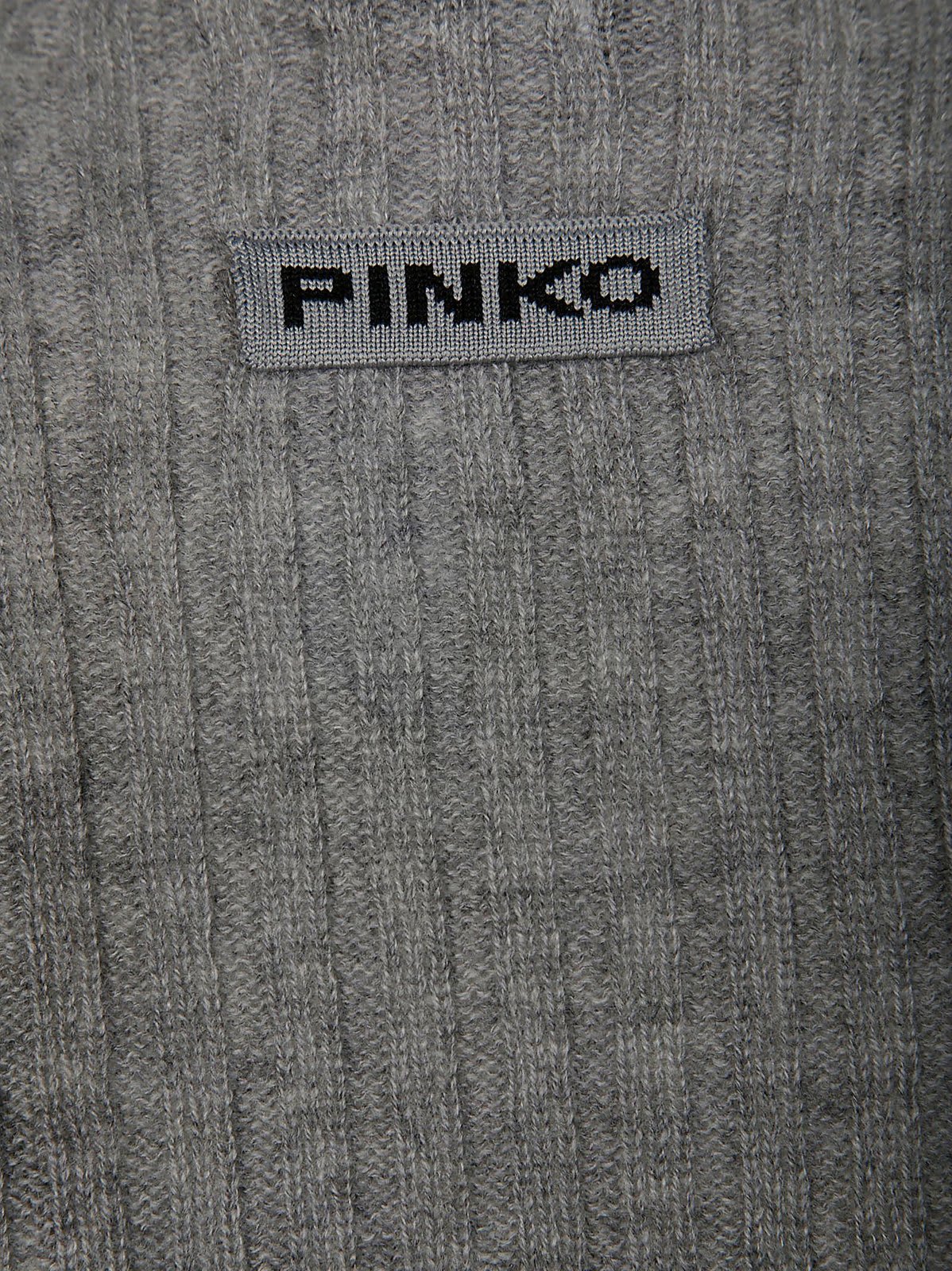 Pinko High-neck Ribbed Cashmere-blend Sweater With Lurex Cuffs In Grigio/bianco