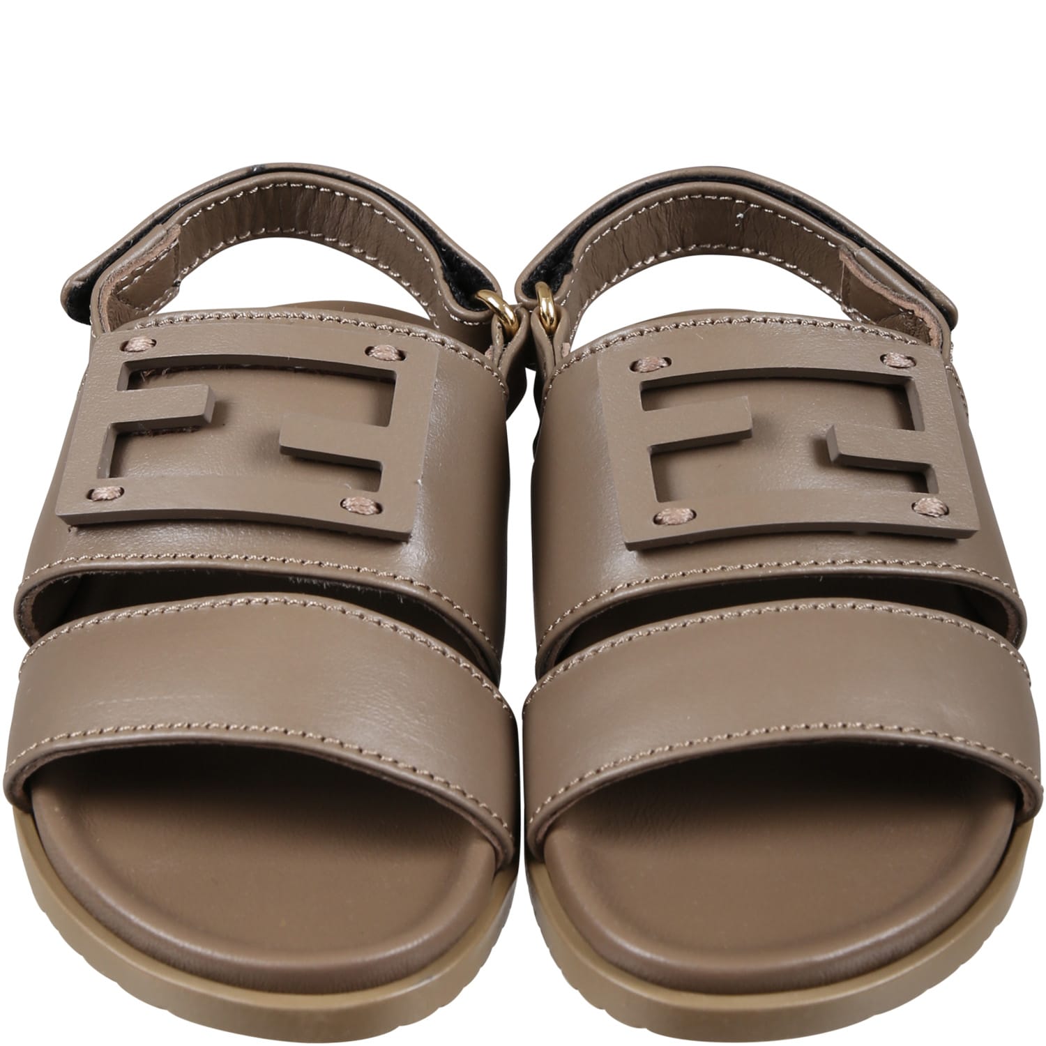Shop Fendi Brown Sandals For Kids With Ff Logo