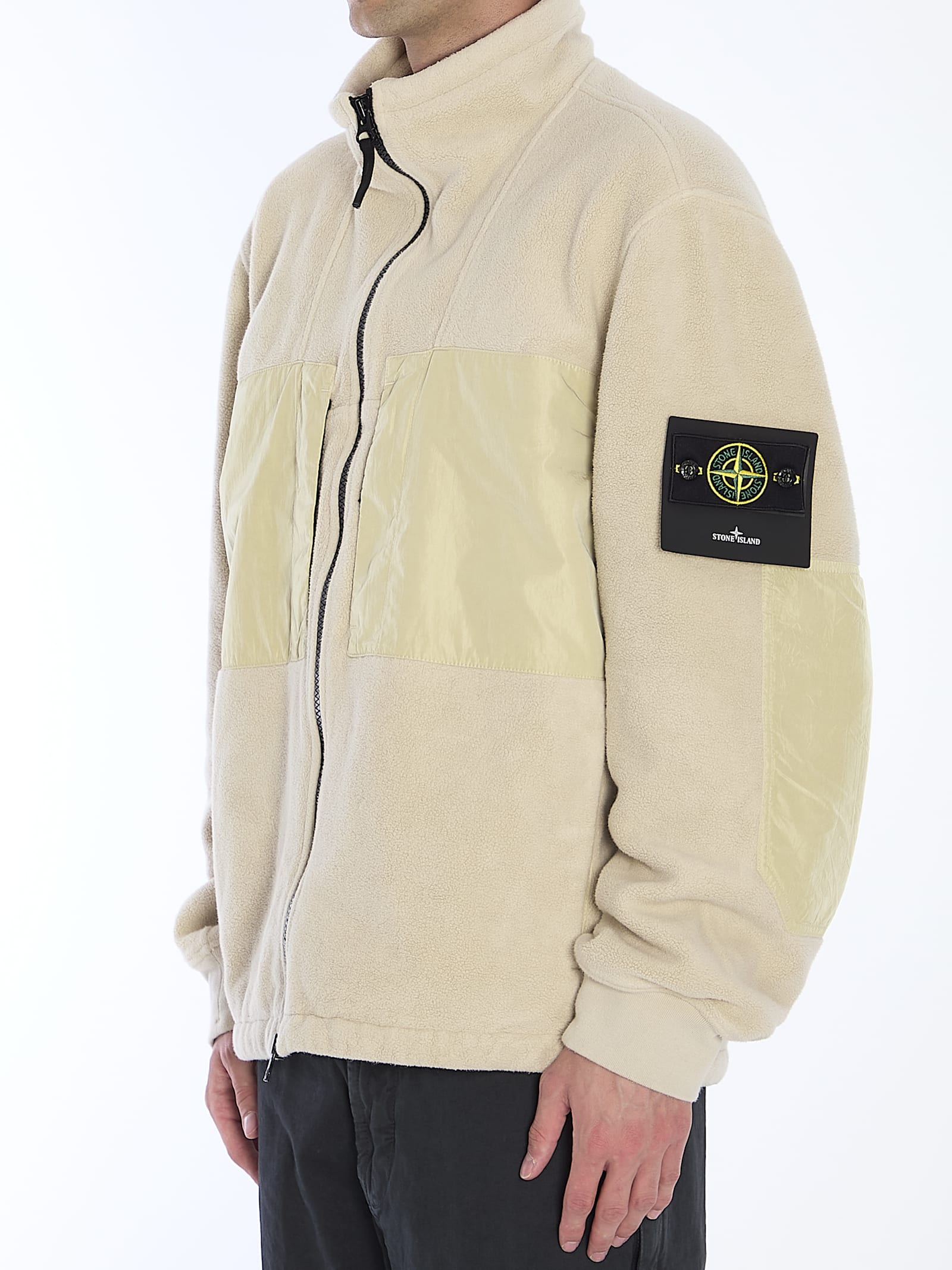 Shop Stone Island Teddy-effect Jacket In Beige