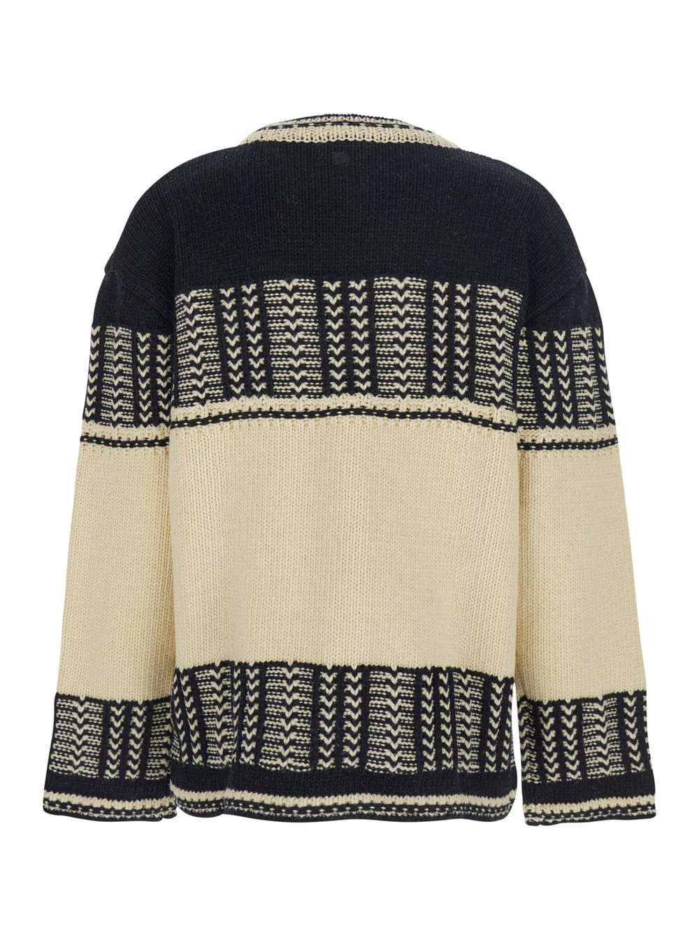 Low Classic Black And White Crew Neck Sweaterwith All-over Intarsia In Wool Woman In Multi