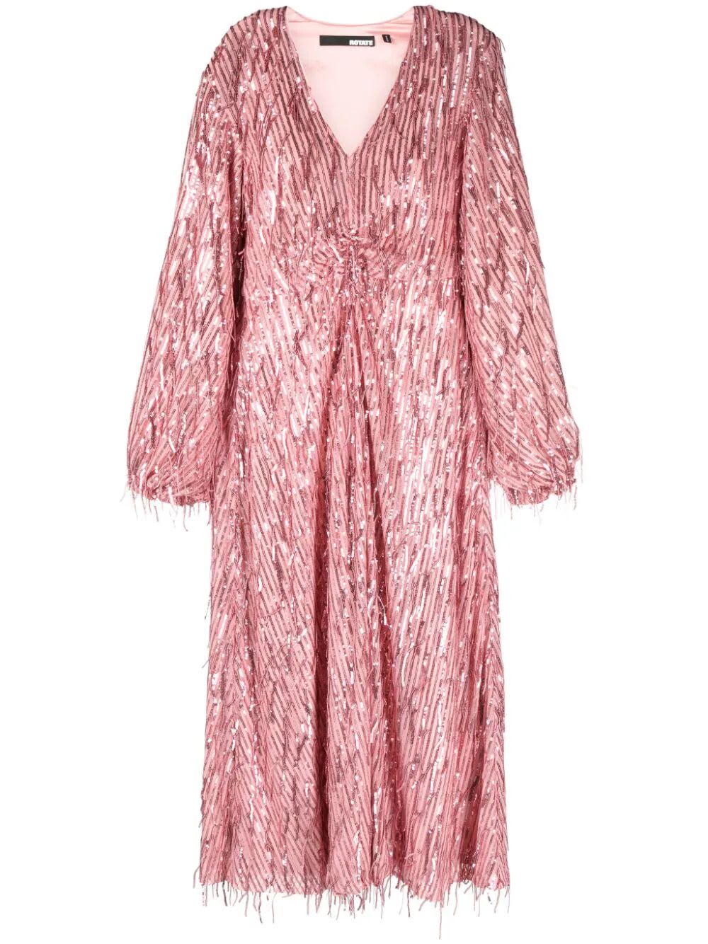 Shop Rotate Birger Christensen Sequin Midi V Neck Dress In Pink Mist