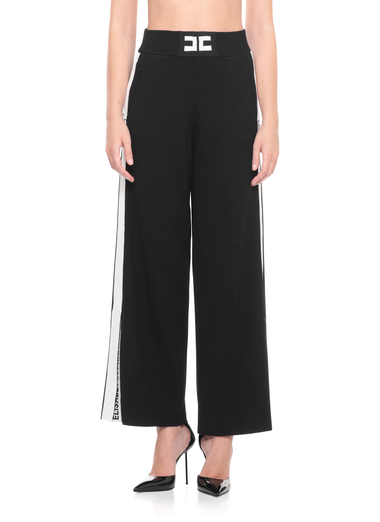 Elisabetta Franchi Logoed Palazzo Pants In Black