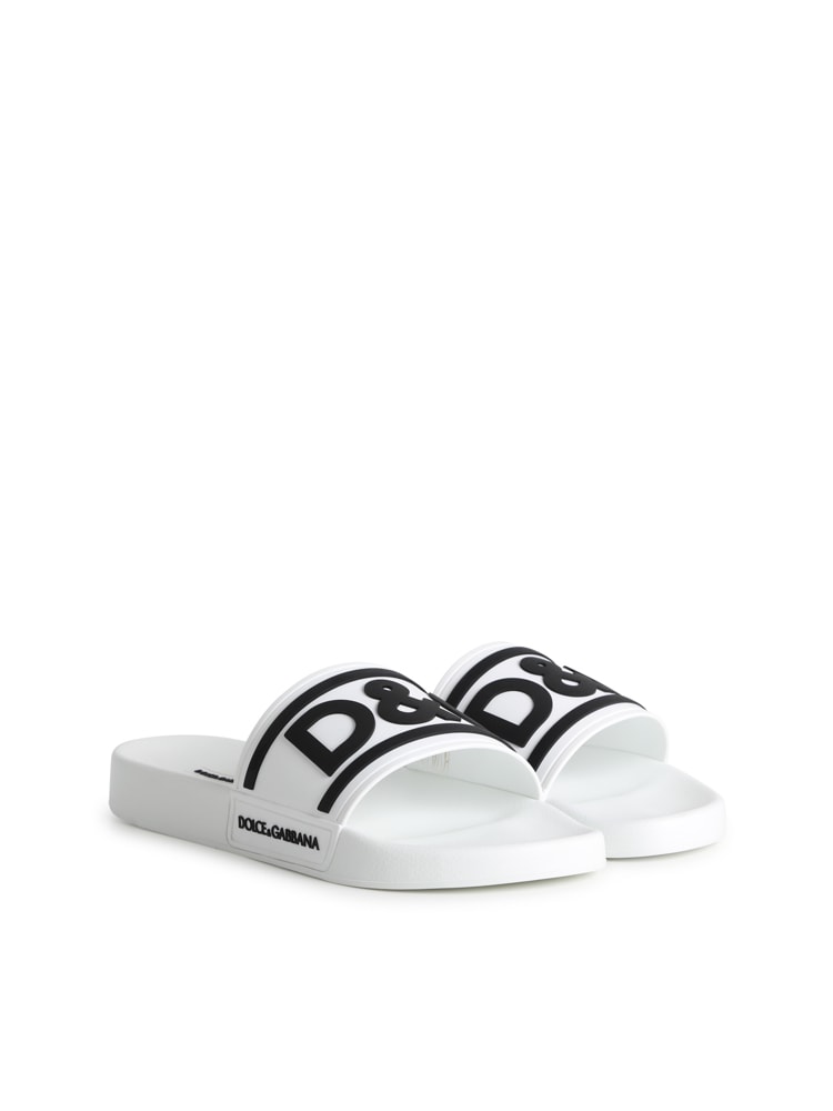 Shop Dolce & Gabbana Beachwear Slide In Rubber With Dg Logo In White/black