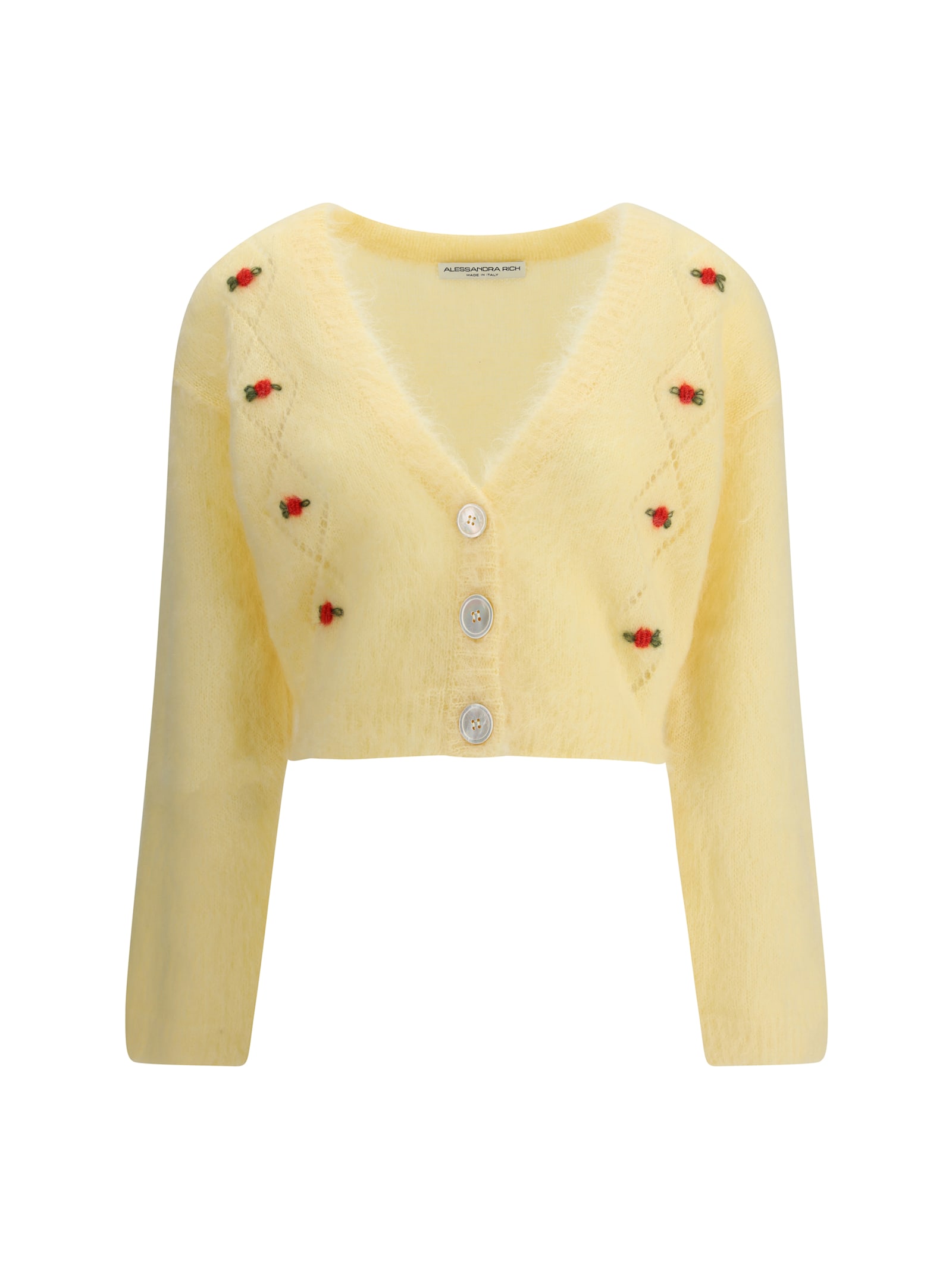 Alessandra Rich Women Mohair Cardigan With Embroidery In Yellow