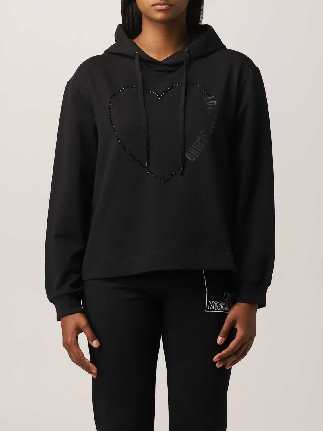 Love Moschino Sweatshirt With Hood And Glitter And Rhinestone Logo